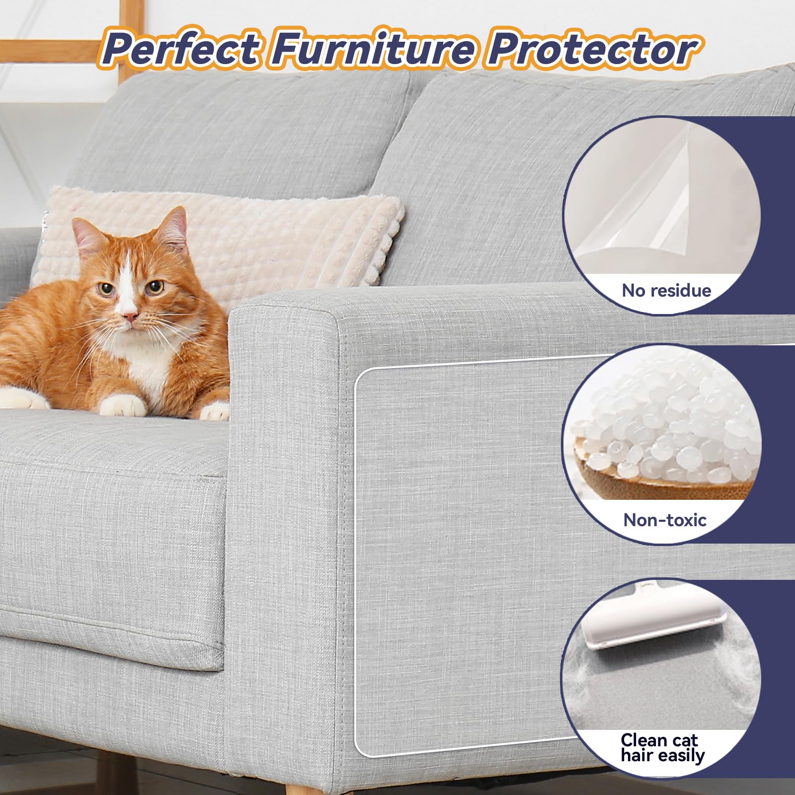 NO PINS Hurt Cat Scratch Furniture Protector - 10Pcs Double Thick Clear Couch Protector for Cat Claws, Strong Adhesive Anti-Scratch Sofa Guard | Perfect for Leather Couches, Sectionals & Pet-Friendly Homes