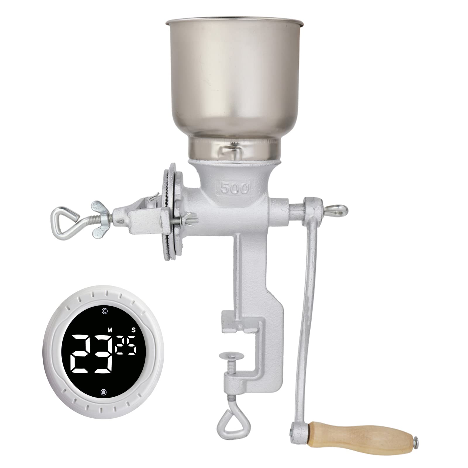 Premium Manual Coffee Grinder & Digital Kitchen Timer - Hand Crank Grain Mill for Coffee Beans, Pepper, Nuts & Spices with Adjustable Coarseness - Perfect for Home Brewing, Baking & Slow Cooking Lovers