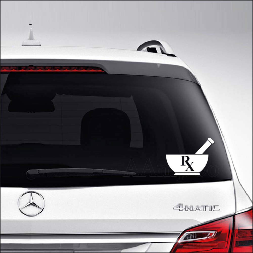 RX Pharmacy Mortar and Pestle Vinyl Sticker Decal - 6 inch/15 cm Gloss White - Perfect for Car, Truck, Motorcycle Windows, Bumpers, Laptops, Home & Wall Decor - Durable Decorative Sticker for Medical Theme, Pharmacy Gifts & DIY Projects