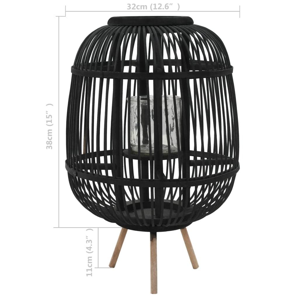 SKM Freestanding Bamboo Candle Lantern Holder - Black (6820) for Home Decor, Outdoor Patio, Garden & Wedding Centerpiece