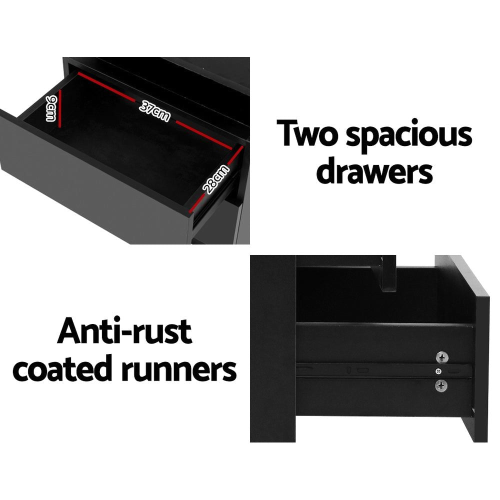 Artiss LED Nightstand with 2 Drawers and Lift-Up Storage - Modern Bedside Table for Bedroom, COLEY Black | Perfect for Small Spaces, Apartment Living & Bedroom Organization