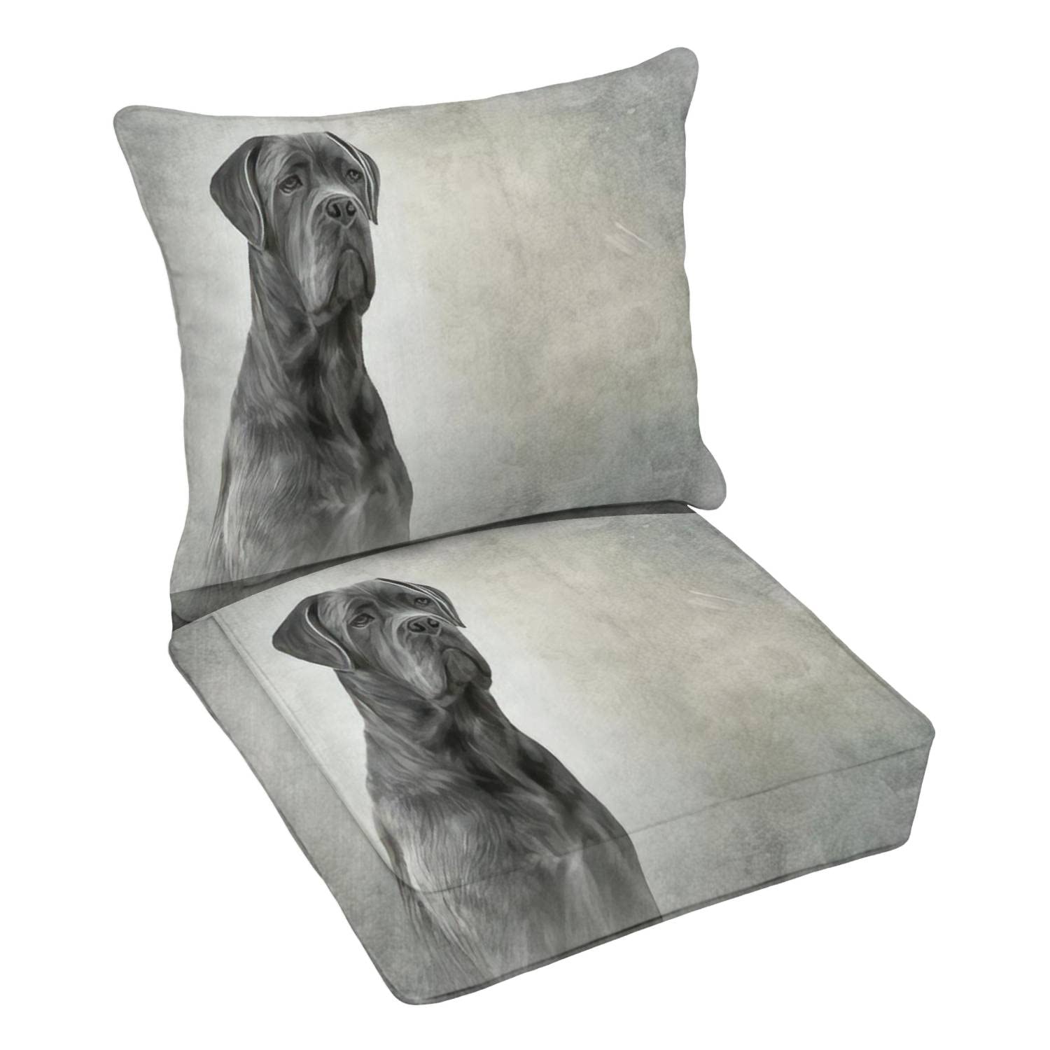 Premium Outdoor Deep Seating Cushion Set - Cane Corso Dog Portrait Oil Painting Design - Vintage Style Patio Furniture Replacement Cushions for Lounge Chairs - Perfect for Backyard, Garden & Poolside Relaxation