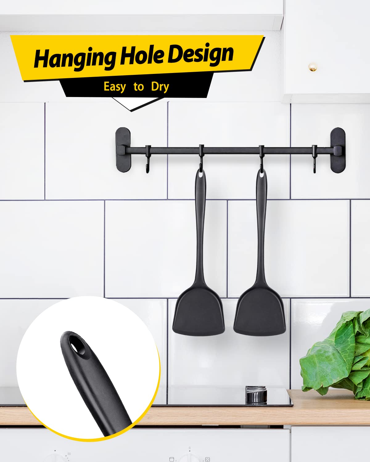 2-Pack Silicone Wok Spatula Set - Non-Stick, Heat Resistant to 450°F, Dishwasher Safe Cooking Utensils for Stir-Fry, Sauteing, Baking - Seamless Design & Easy Clean (Black) - Perfect for Asian Cuisine & Everyday Cooking