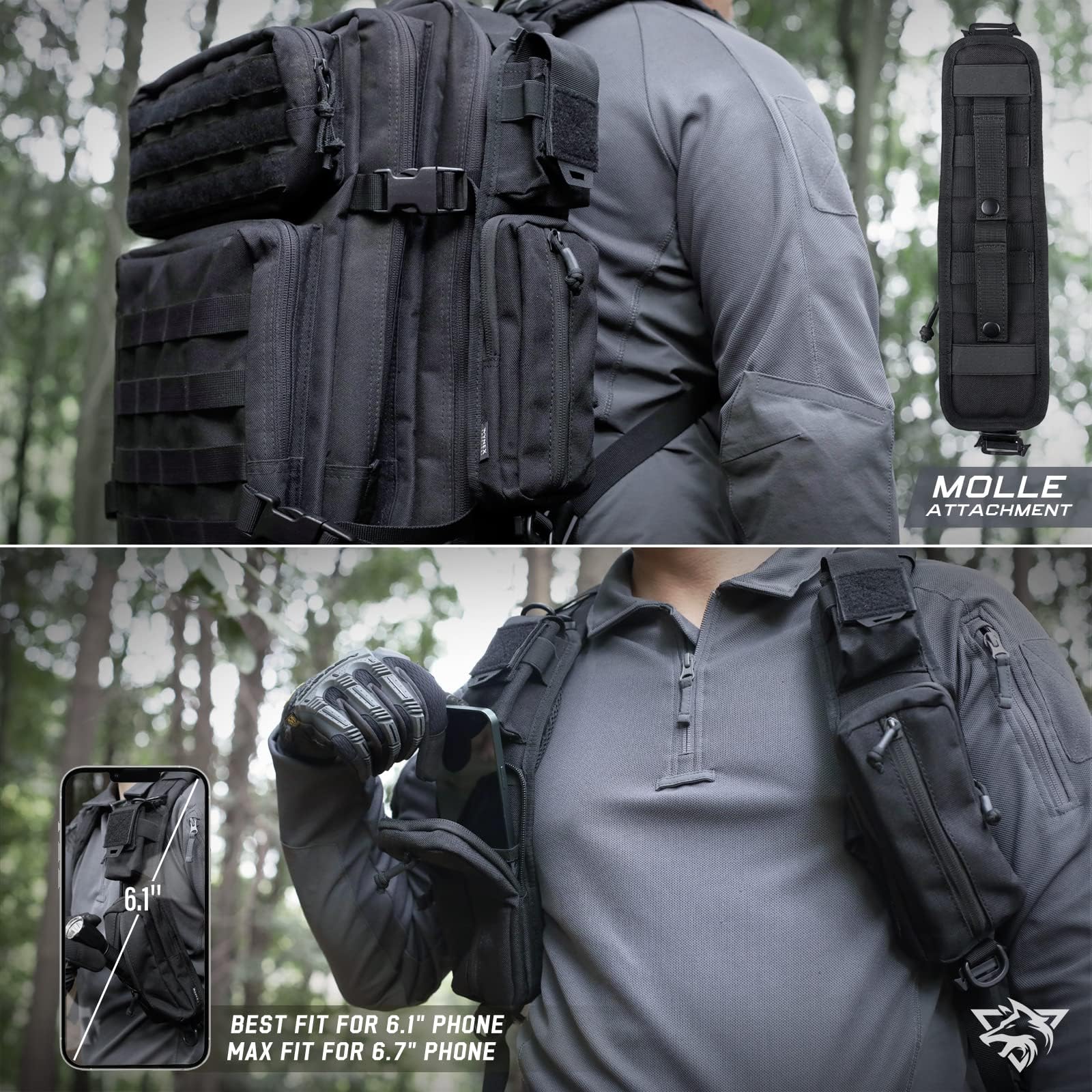 WYNEX MOLLE Accessories Pouch with Zipper Pocket - Tactical Shoulder Strap Bag for Backpack Attachment, Includes Phone Holder - Perfect for Hiking, Camping & Outdoor Adventures