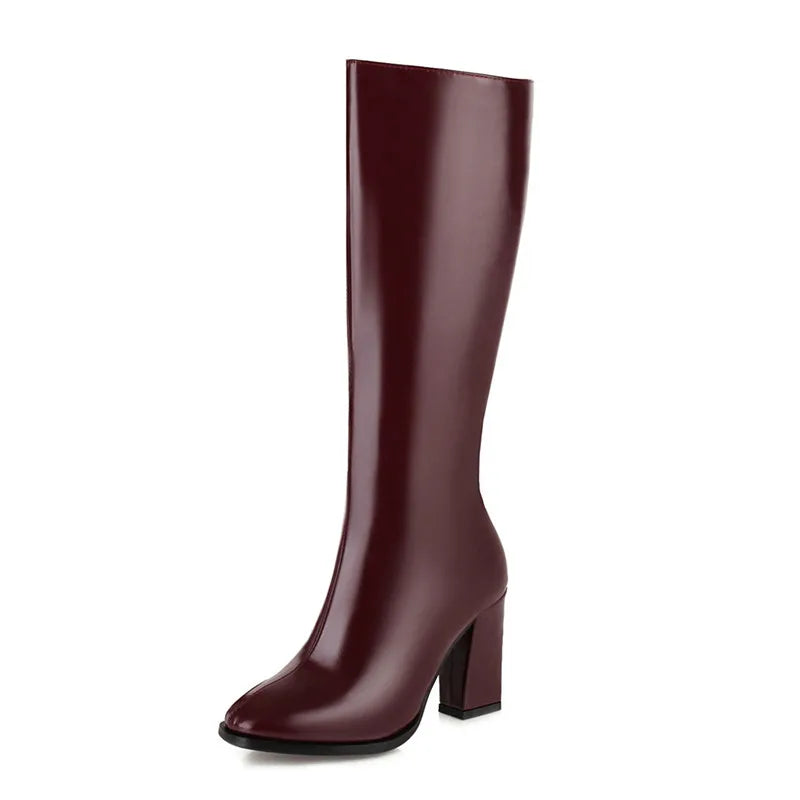 Elegant Women's Knee High Boots with Zipper - Autumn Winter Fashion Heeled Boots in White & Green - Size 48 for Tall Women - Perfect for Office, Party & Winter Outfits