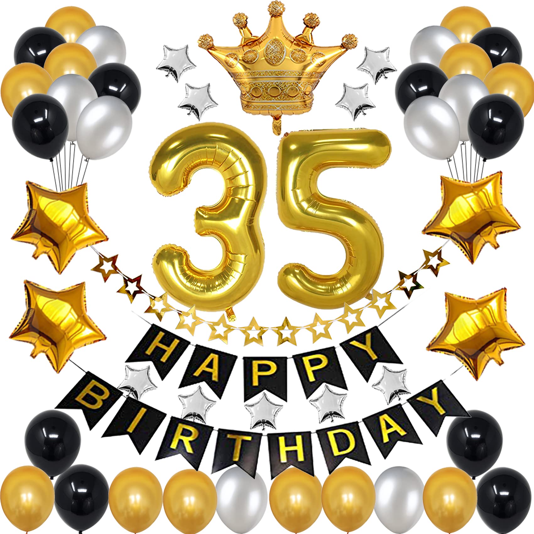35th Birthday Decorations for Men & Women - Black & Gold 35 Balloon Set with Number Balloon & Banner - Perfect for 35 Year Old Birthday Parties, Milestone Celebrations & Adult Birthday Decor