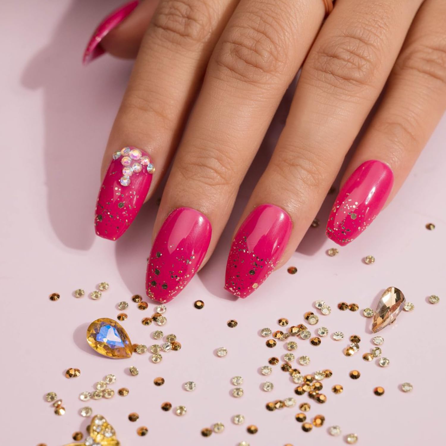 Premium Fake Press-On Nails - Dark Raspberry Glitter Ombre Set of 20 | Reusable Full Coverage Artificial Nails with UV Gel Polish Coating | Easy to Apply Stick-On Nail Extensions for Manicures | Perfect for Parties, Weddings, Date Nights & Everyday Wear