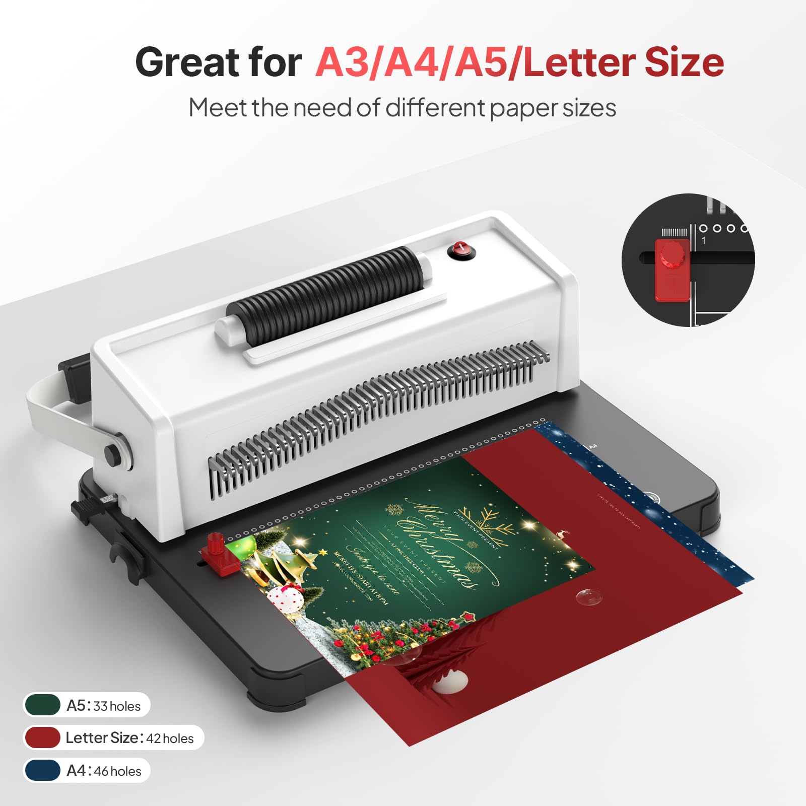 Professional Spiral Coil Binding Machine with Electric Coil Inserter - 46 Hole Punch Binder for Books, Notebooks & Documents | Perfect for Homeschooling, Office & Craft Projects | White