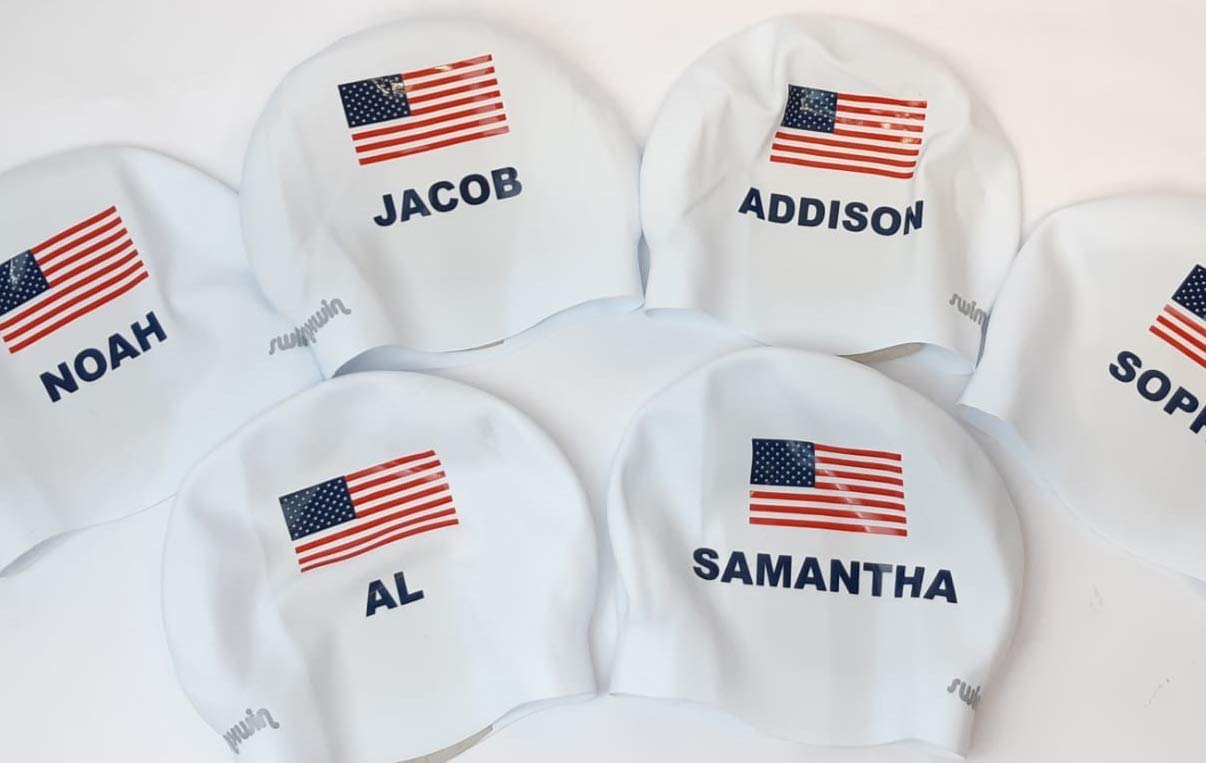 Custom Personalized MYNAME Silicone Swimming Cap - USA National Team Style for Competitive Swimmers & Training
