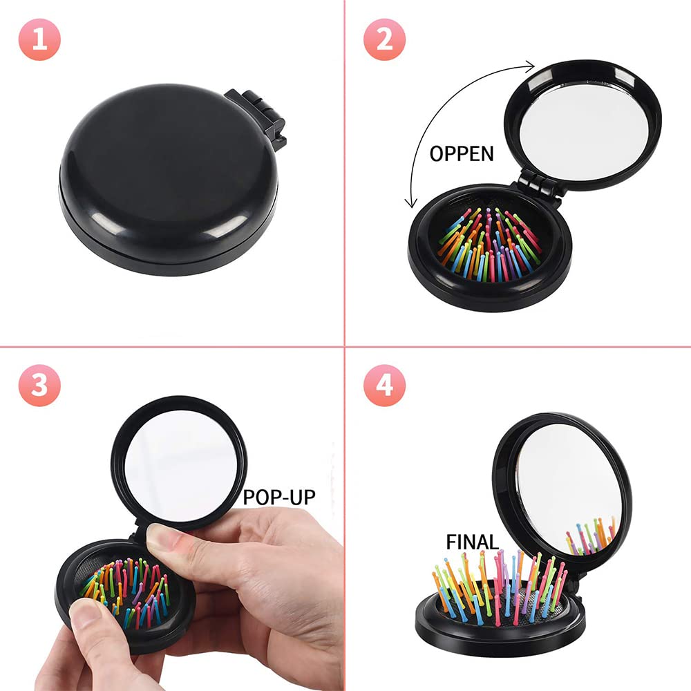 Foldable Travel Hair Comb with Mirror - Black Round Pocket Hairbrush for Women & Men | Perfect for Travel, Makeup, Gifting (Friends, Family, Lovers) | Compact Personal Care Accessory for Purse, Gym Bag & On-the-Go Styling