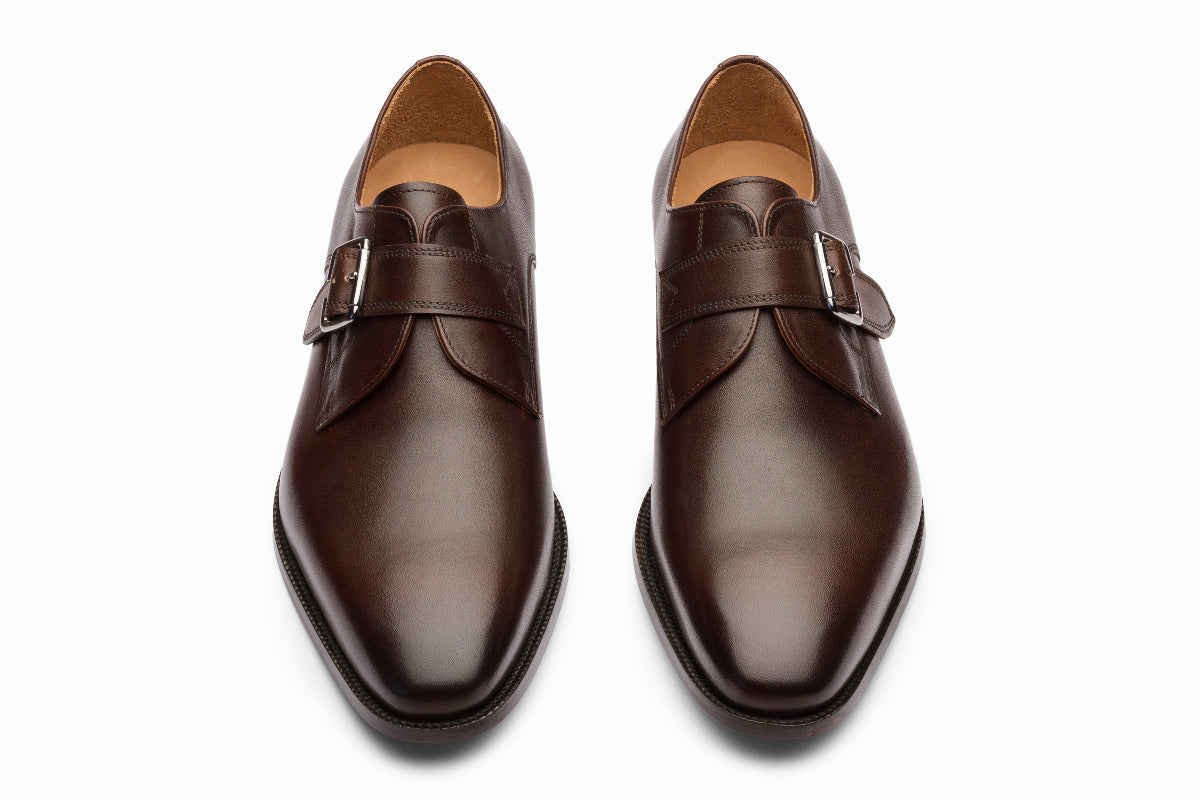 Dark Brown Plain Toe Single Monk Strap Dress Shoes for Men - Perfect for Business, Office & Formal Occasions