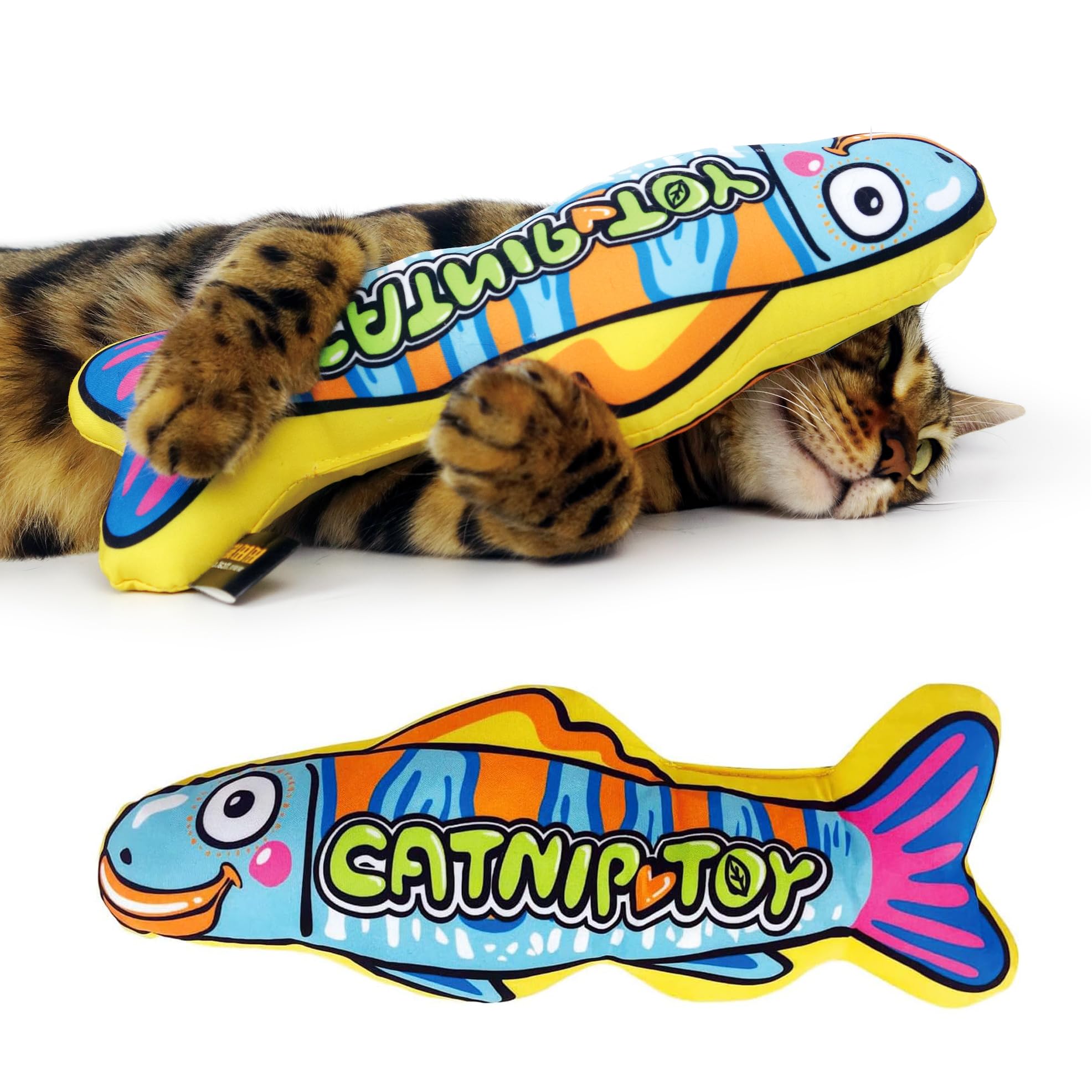 Organic Catnip Toy for Cats & Kittens - Natural Cat Chew Toy for Indoor Cats, Big Fish Shape, Durable & Safe Cat Toy for Playtime, Training & Stress Relief