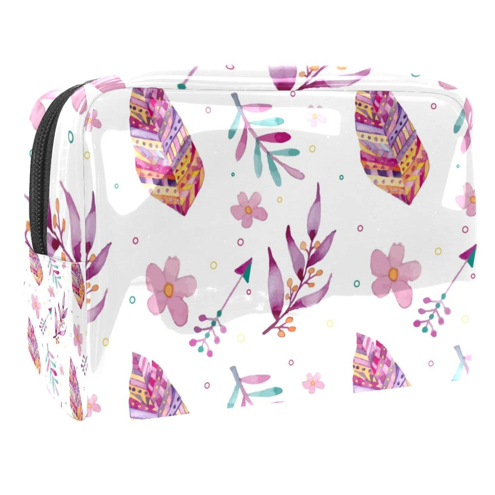 Watercolor Pink Leaves Flowers Makeup Bag for Women - Small Travel Cosmetic Pouch, Toiletry Case for Makeup Brushes & Essentials | Perfect for Travel, Gym, and Daily Use
