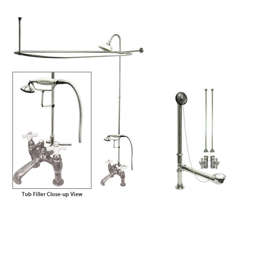 Chrome Clawfoot Tub Faucet Shower Kit with Enclosure Curtain Rod 612T1CTS - Vintage Bathroom Fixture for Freestanding Bathtub | Perfect for Bathroom Remodeling & Spa-Like Relaxation