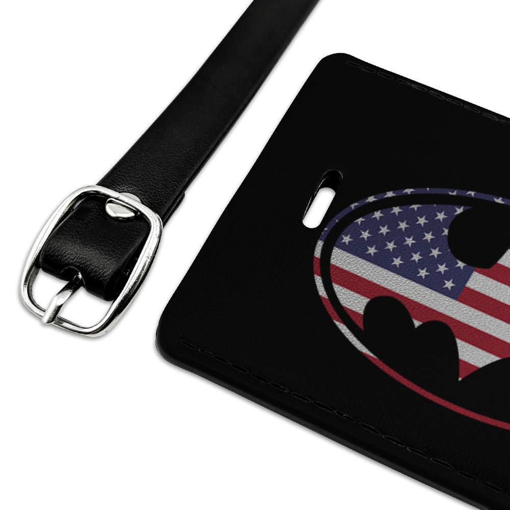 Batman USA American Flag Shield Logo Rectangle Leather Luggage Tag - Durable ID Card Holder for Travel Bags, Suitcases & Backpacks - Perfect for Superhero Fans & Patriotic Travelers