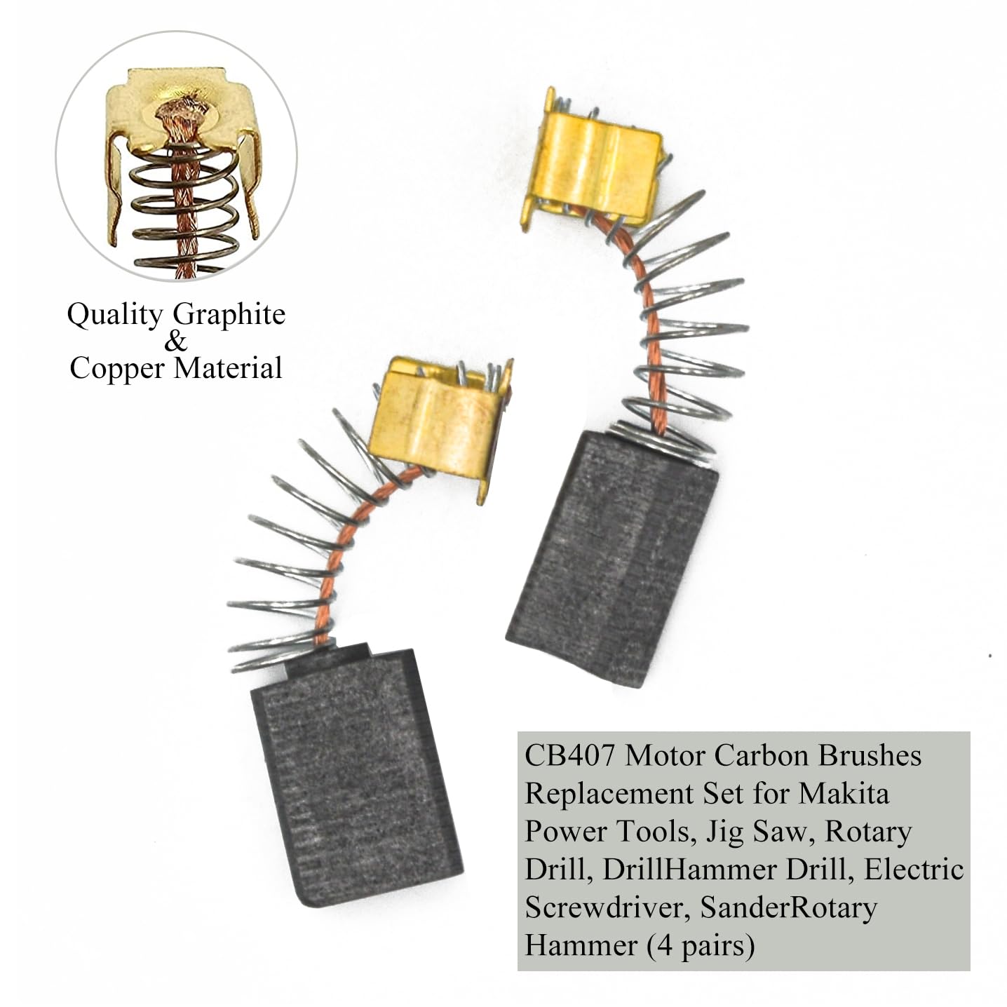 CB407 Carbon Brushes Replacement (4 Pair) for Makita Power Tools - Compatible with Rotary Drills, Jig Saws, Hammer Drills, Electric Screwdrivers & Sanders | Perfect for DIY Projects, Woodworking & Professional Construction Use