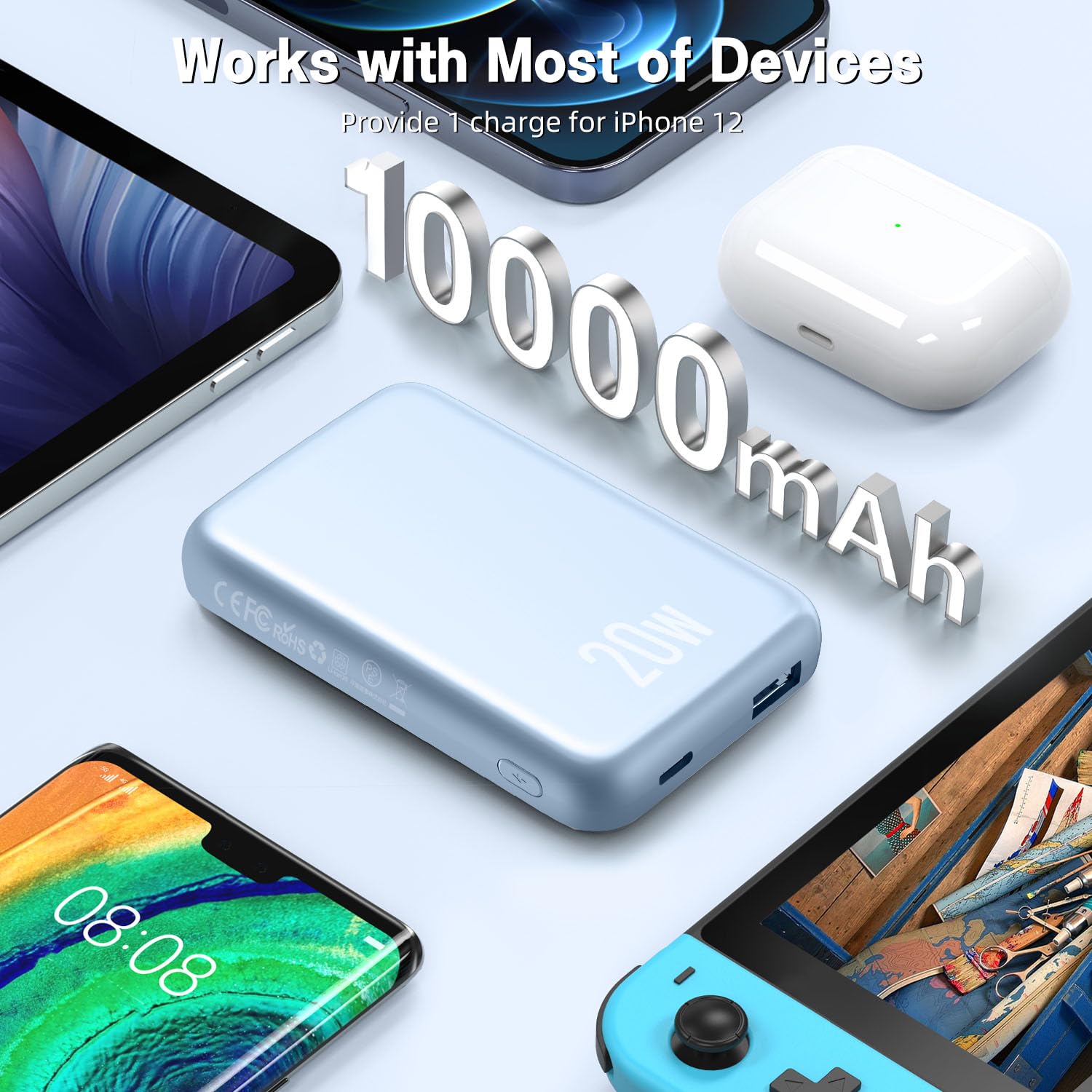 10000mAh Magsafe Battery Pack for iPhone 16/15/14/13/12 - Magnetic Wireless Portable Charger with 20W PD Fast Charging & USB-C Cable | Slim Lightweight Power Bank for Travel, Work, Outdoor Adventures (Blue)