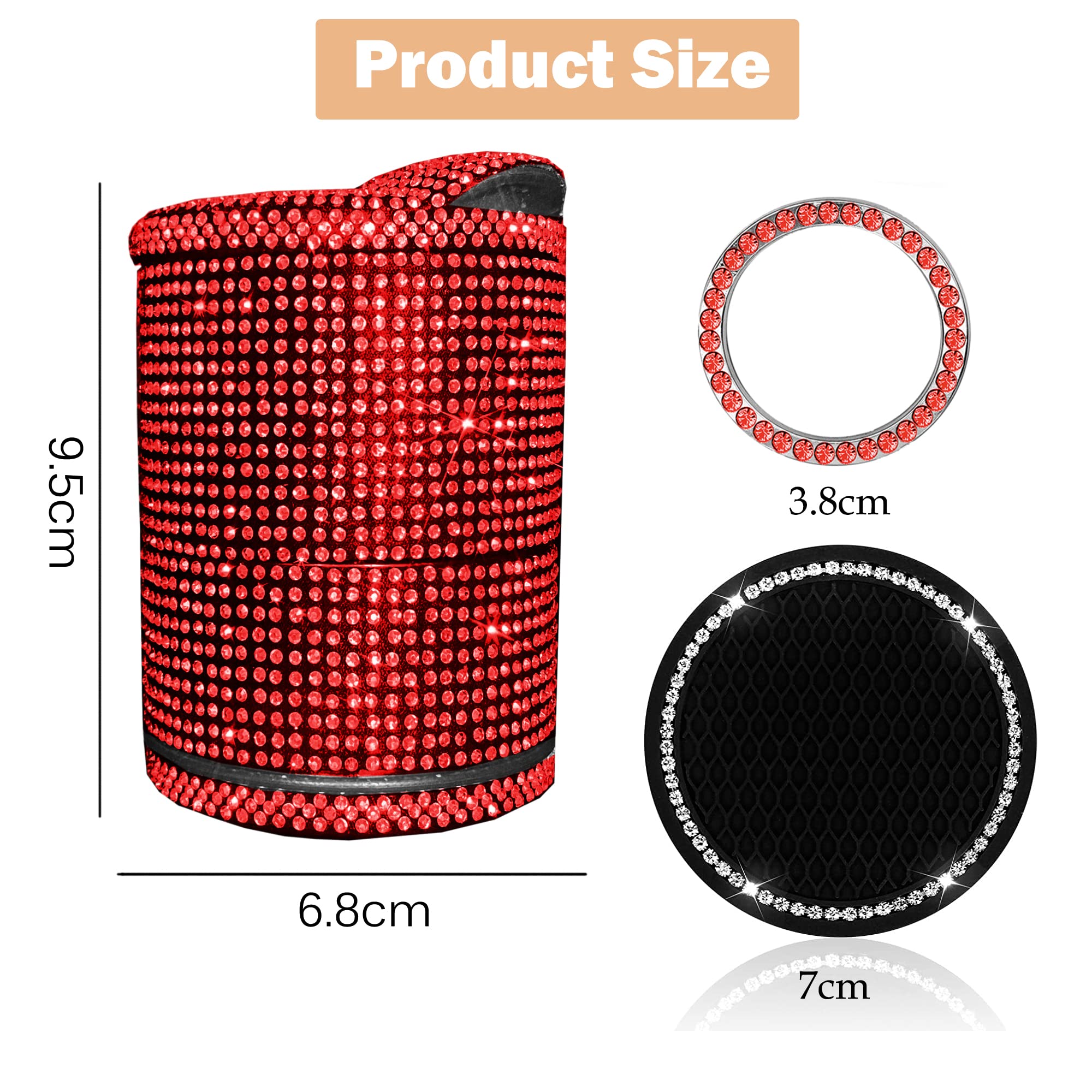 Crystal Diamond Car Ashtray with Lid - Smell Proof & Blue LED Light - Portable Bling Ashtray for Car - Smokeless Cigarette Holder & Mini Trash Can (Red) - Perfect for Road Trips, Camping & Outdoor Smoking
