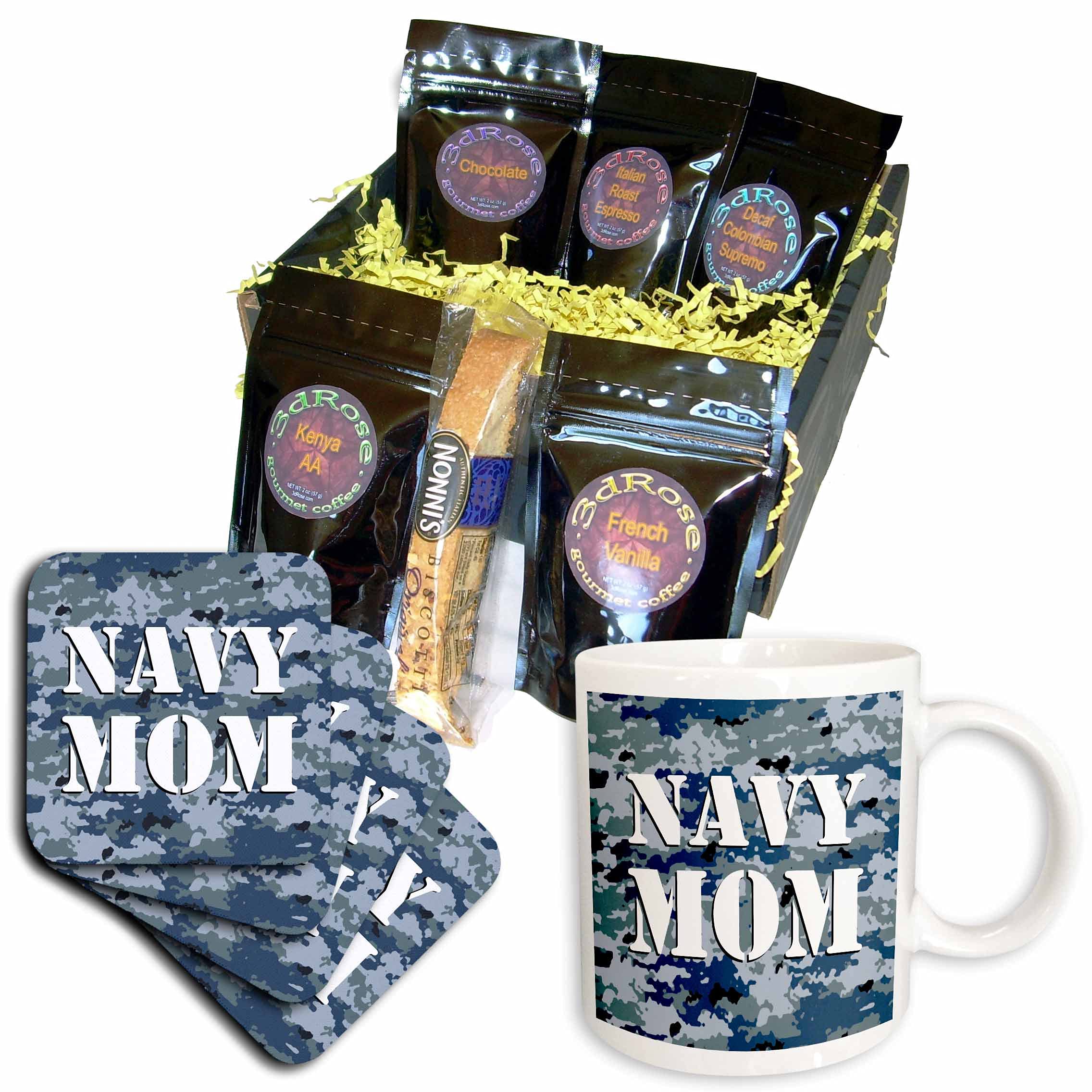 3D Rose Navy Mom Blue Camouflage Coffee Gift Basket - Unique Camo Design Coffee Mug Set for Mother's Day, Birthday & Housewarming Gifts | Perfect for Military Moms, Coffee Lovers & Home Decor
