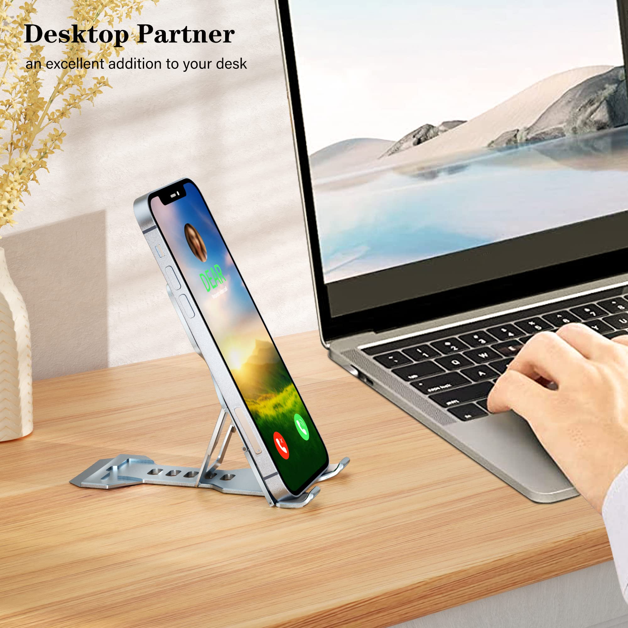 Adjustable Foldable Metal Phone Stand for Desk - Universal Smartphone Holder for iPhone, Samsung, Google Pixel | Perfect for Work, Study, Video Calls & Hands-Free Viewing