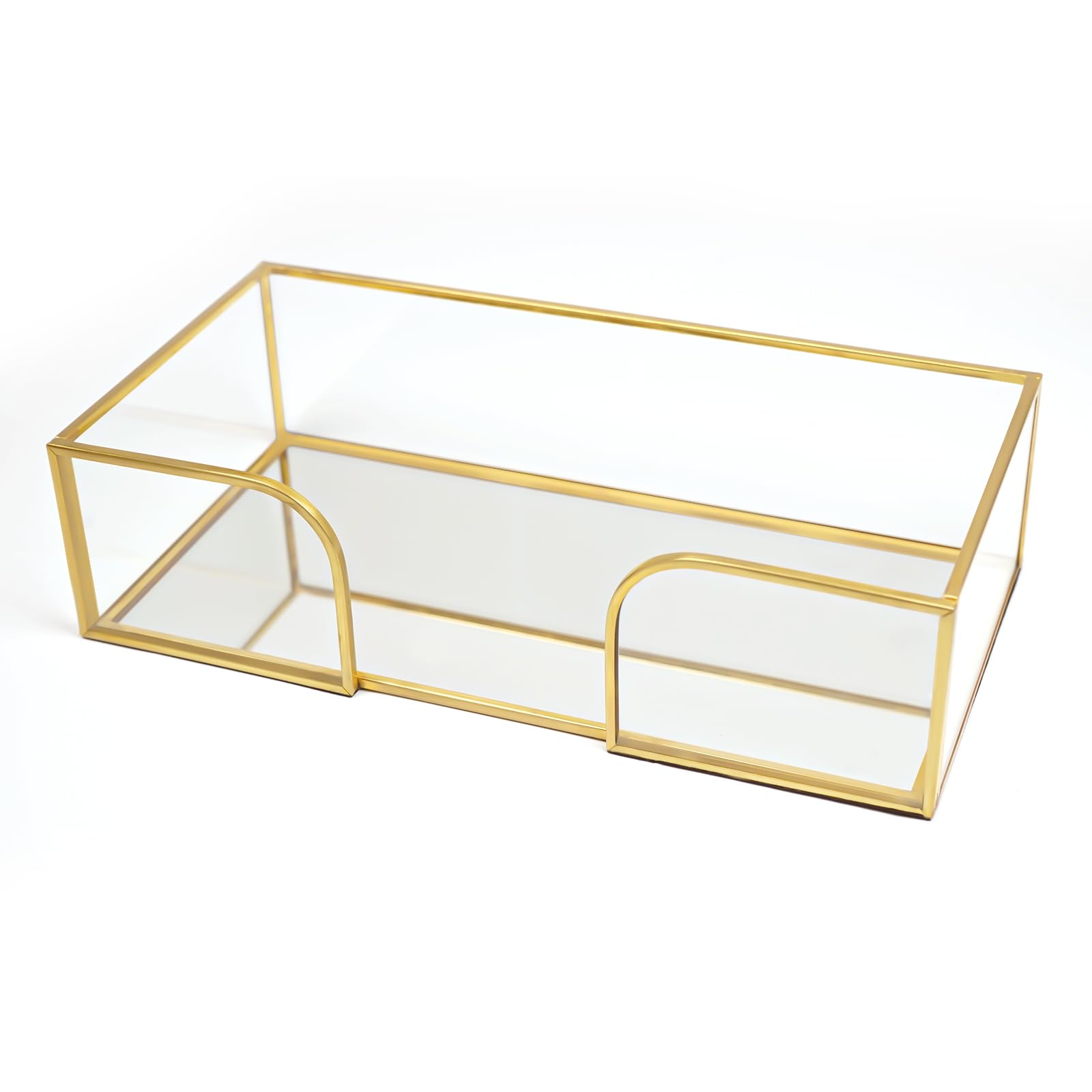 Gold Glass Napkin Holder - Stylish Guest Towel Holder Tray for Bathroom, Kitchen & Dining Table | Elegant Holiday Party Decor | Perfect for Home, Hotel & Spa Decorations