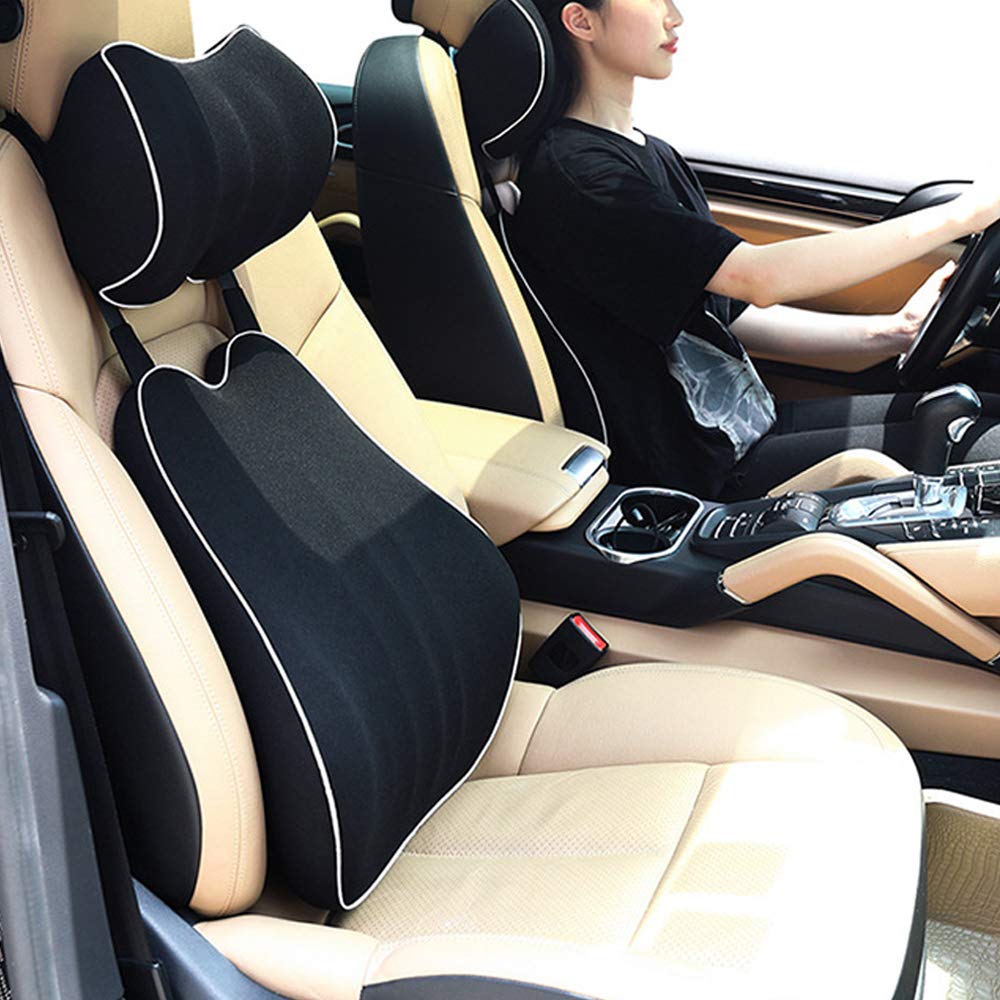 Memory Foam Car Lumbar Support Cushion - Pain Relief Back Pillow for SsangYong Chairman, Korando, Actyon, Rexton, Kyron, Rodius (Red) | Ergonomic Comfort for Long Drives & Commuting