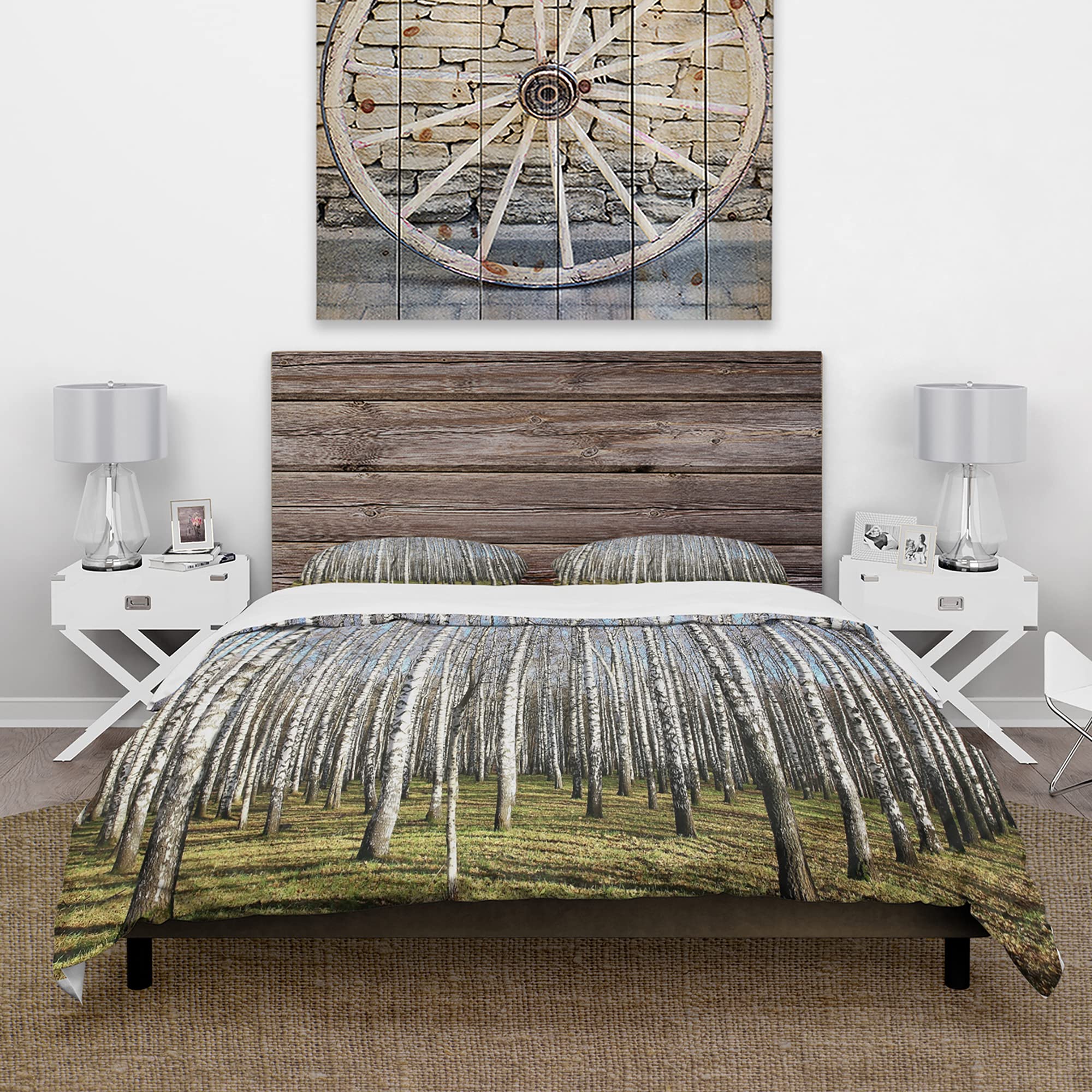 DesignQ Sunny November Day in Birch Traditional Duvet Cover Set - Queen Size White Landscape Bedding (3-Piece) | All-Season Comfort for Master Bedroom & Guest Room Decor
