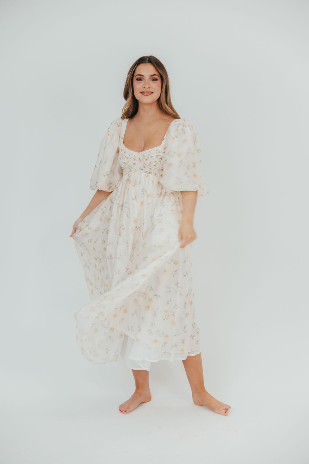 Harlow Maxi Dress - Tiny Yellow Floral Print, Bump Friendly Maternity Dress, Inclusive Sizing S-3XL | Perfect for Summer Vacations, Beach Weddings & Casual Outings