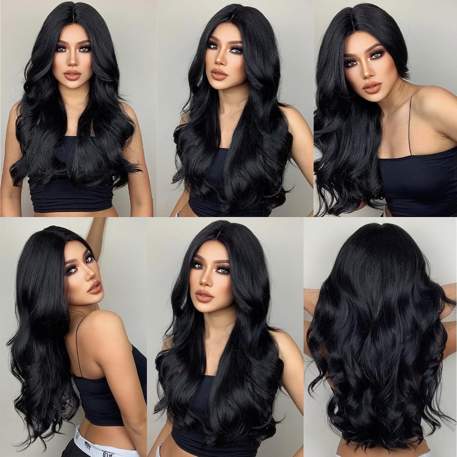 MISS LIRENN® 26-Inch Black Long Curly Wavy Synthetic Wig for Women - Natural Looking Center Part Human Hair Wig with 2 Free Wig Caps - Perfect for Cosplay, Daily Wear & Special Occasions