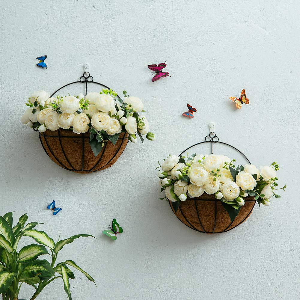 4 Pcs Wall Mount Planter Set - 12 Inch Hanging Flower Pots for Outdoor Plants with Basket Liners - Perfect for Porch, Patio, Backyard, Wedding Decor & Home Garden Hanging Decorations