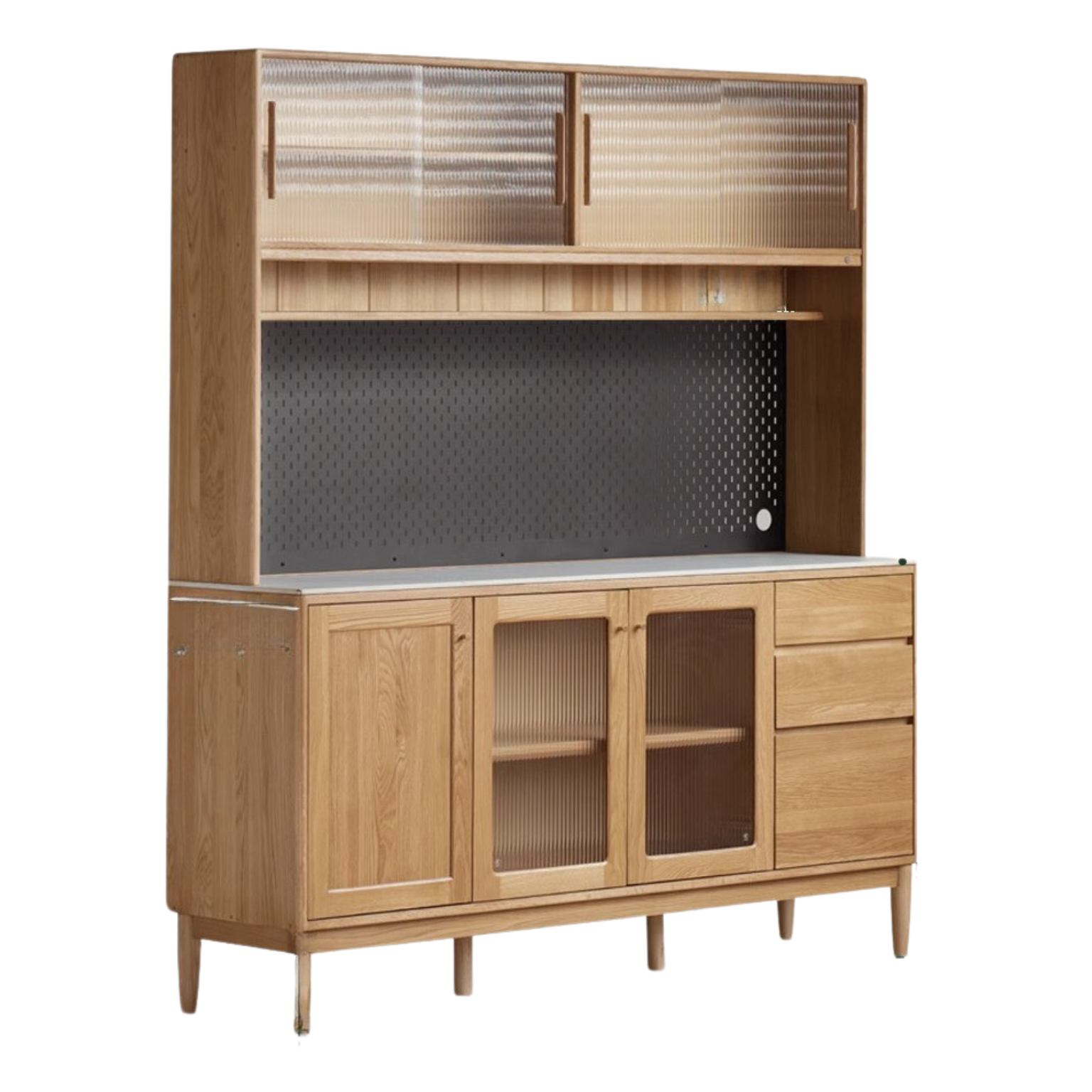 Solid Oak Wood Rock Plate Storage Cabinet - High Capacity Organizer for Kitchen, Living Room, or Office