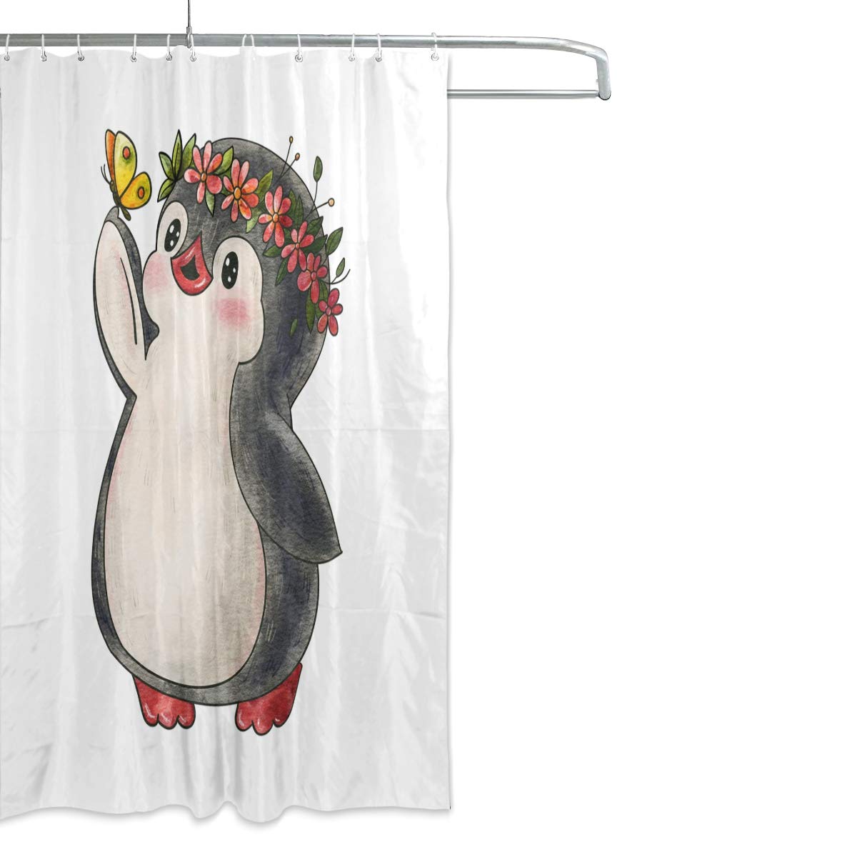 ALAZA Cute Penguin Shower Curtain 72x72 Inch - Waterproof Polyester Bathroom Decor with Hooks - Perfect for Kids' Bathroom, Nursery & Themed Bathroom Decorations
