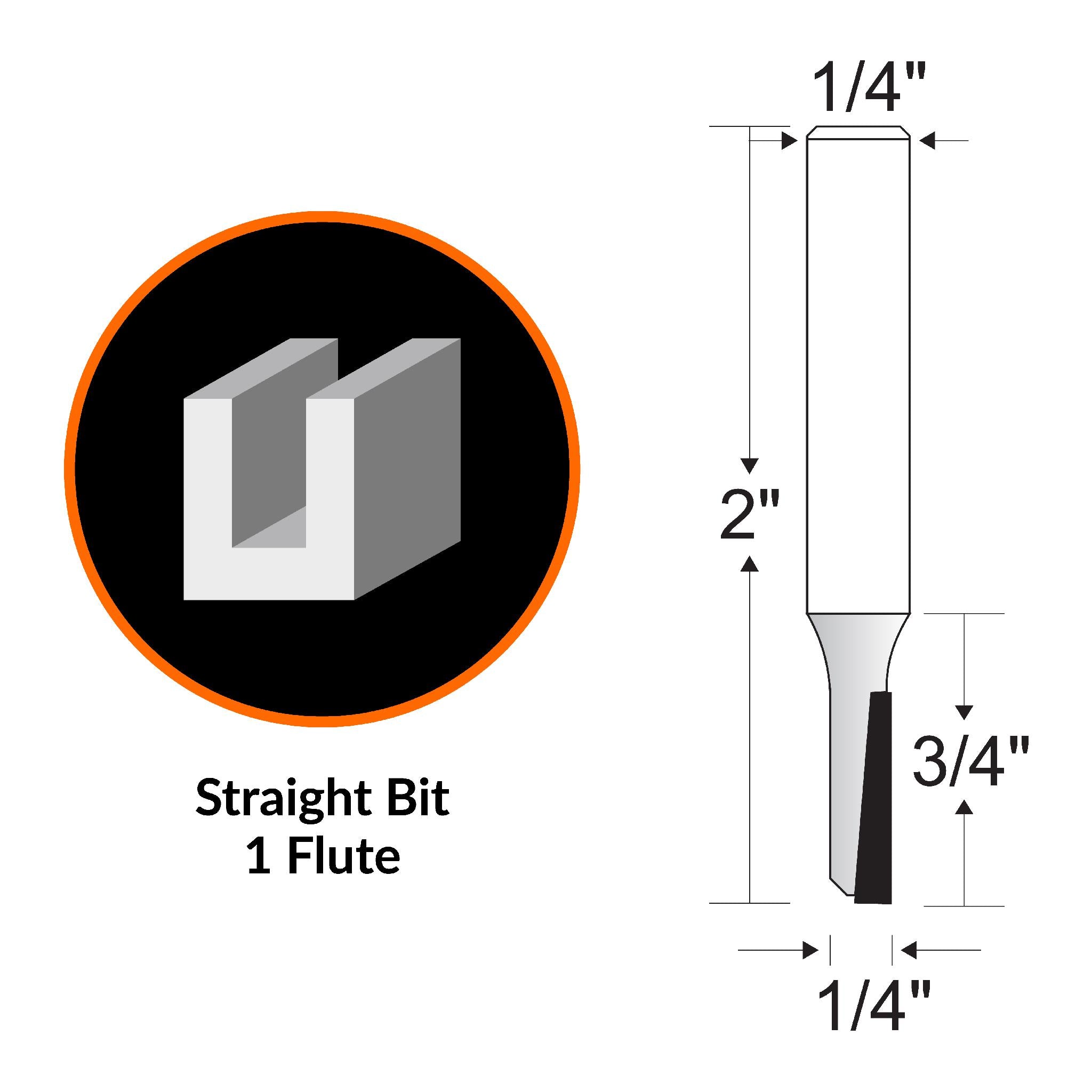 WEN RB003SF 1/4 Inch Straight 1 Flute Carbide Tipped Router Bit with 1/4 Inch Shank - Perfect for Woodworking, DIY Projects, and Precision Edge Trimming