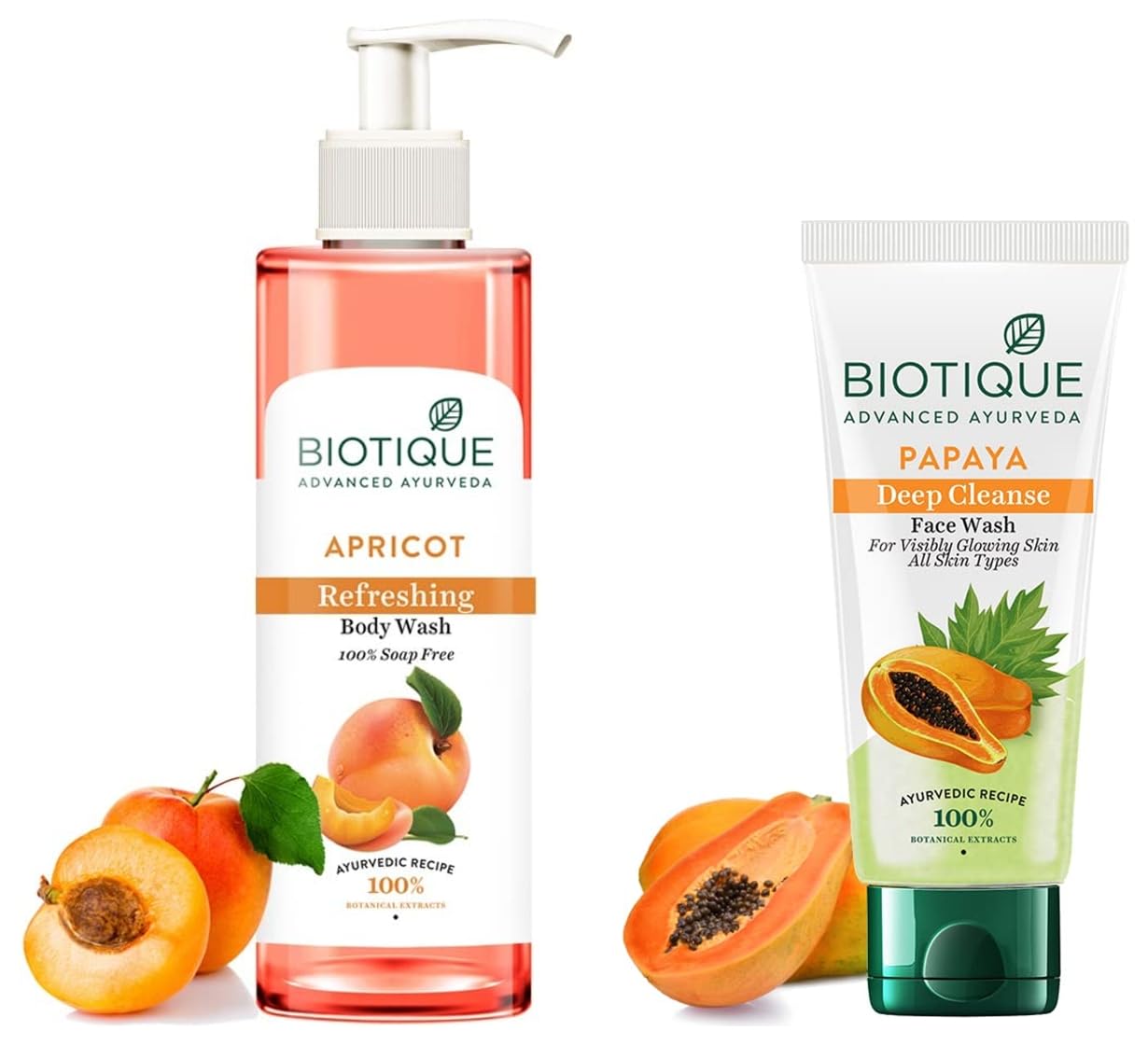 Biotique Bio Papaya & Apricot Face & Body Wash Set - For Flawless Skin - 150ml & 200ml - Perfect for Daily Skincare Routine