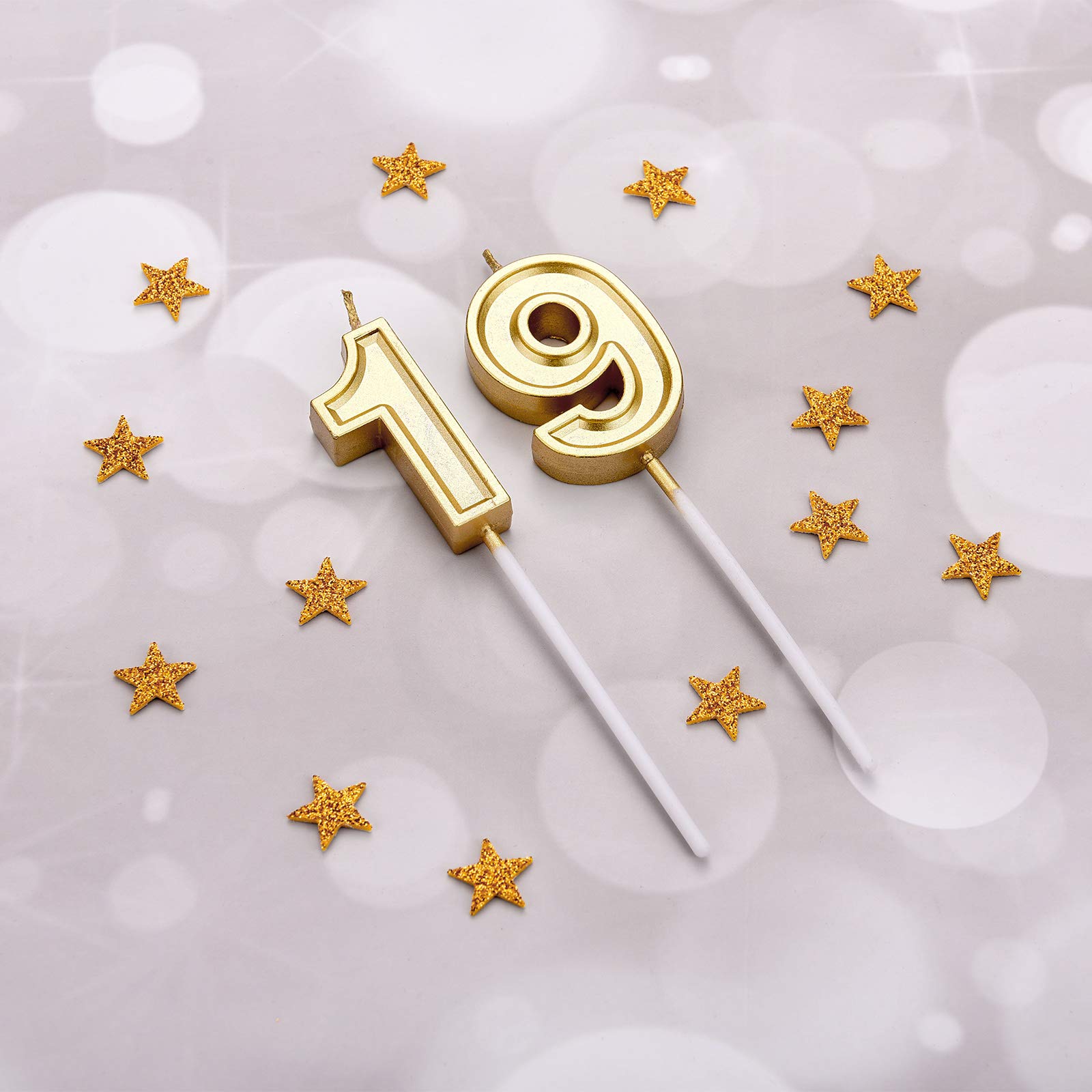 19th Birthday Cake Candles - Gold Number Candles for Birthday, Wedding & Anniversary Celebrations - Perfect for Cakes, Cupcakes & Party Decorations