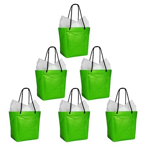 Eco-Friendly Non-Woven Reusable Tote Gift Bags for Jewelry - Durable Carry Handles - Perfect for Birthdays, Weddings, Parties & Events - Set of 5 Green Bags - Great for Gift Wrapping, Shopping & Storage