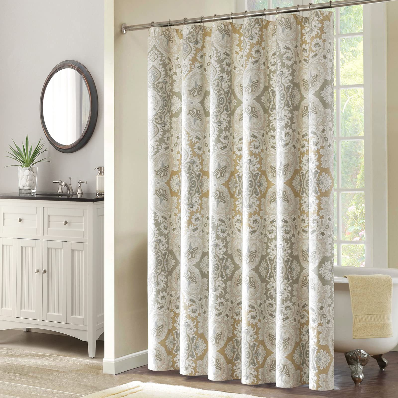 SD SDLIVING Palermo Waterproof Polyester Farmhouse Shower Curtain - Vintage Printed Bathroom Decor (78x72 Inches Extra Wide) - Perfect for Rustic Bathrooms & Vintage Style Home Decor