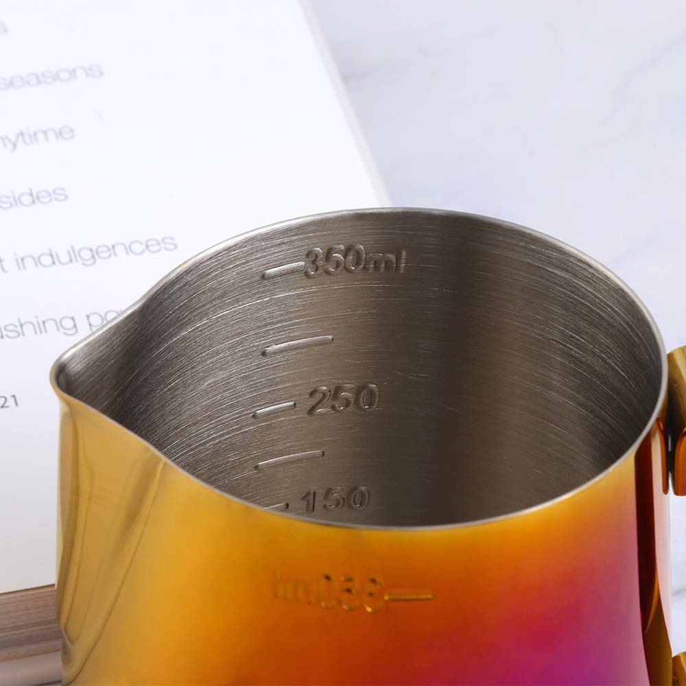 **Meisha 350ml (12oz) Stainless Steel Milk Frothing Pitcher with Decorating Pen - Barista Steaming Pitcher for Coffee, Cappuccino & Latte Art - Orange Red - Perfect for Home & Cafe Use**