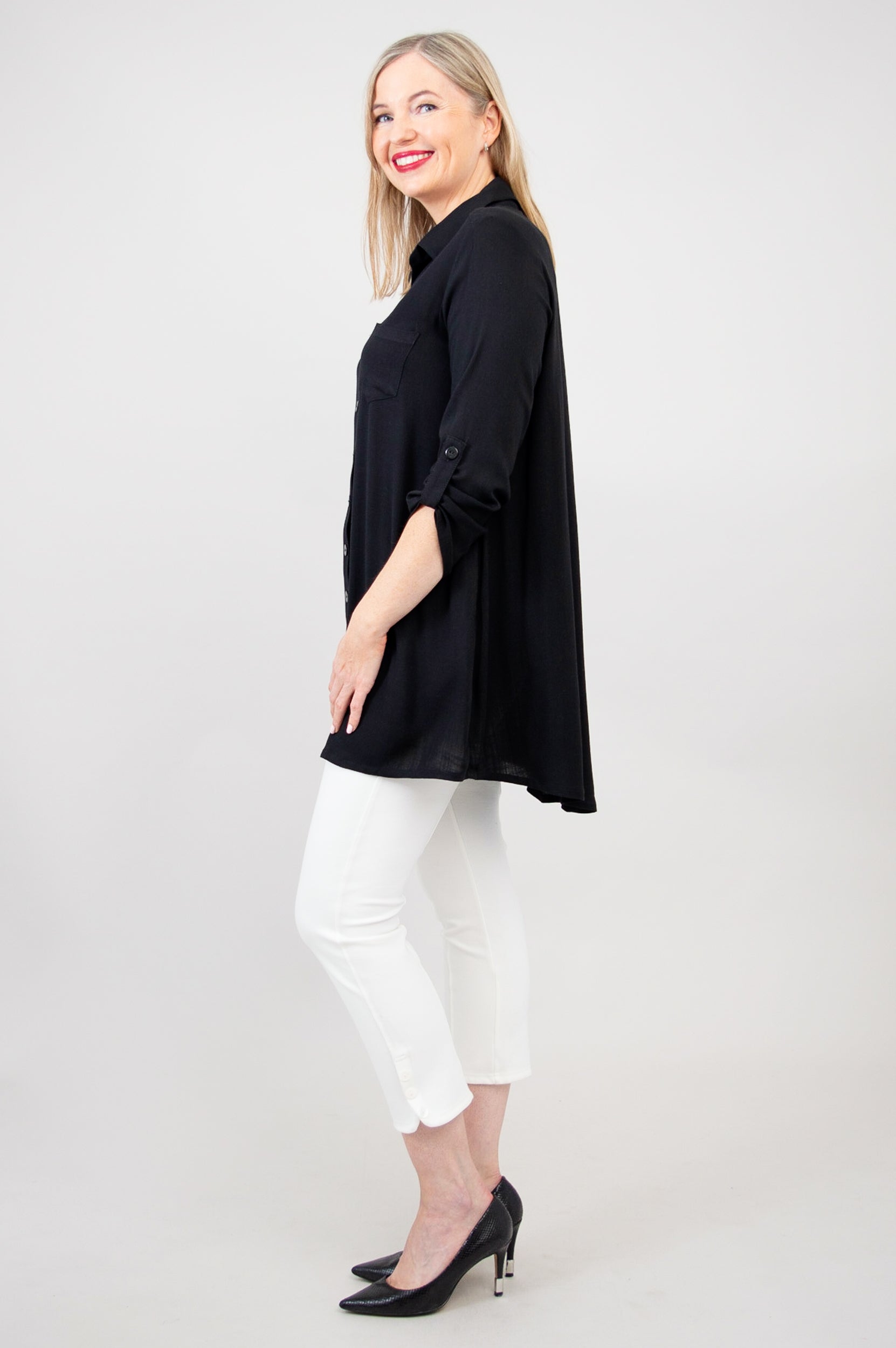 Celine Women's Black Linen Bamboo Blouse - Elegant Casual & Office Wear for Summer
