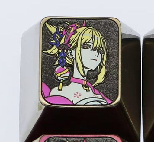Naganohara Yoimiya Anime Keycaps - 1U Titanium Alloy Custom Keycaps for Mechanical Keyboards, Metal Gaming Keycaps for Gamer Setup (Perfect for Anime Fans & Keyboard Enthusiasts) - Great for Typing, Gaming & Custom Keyboard Decoration