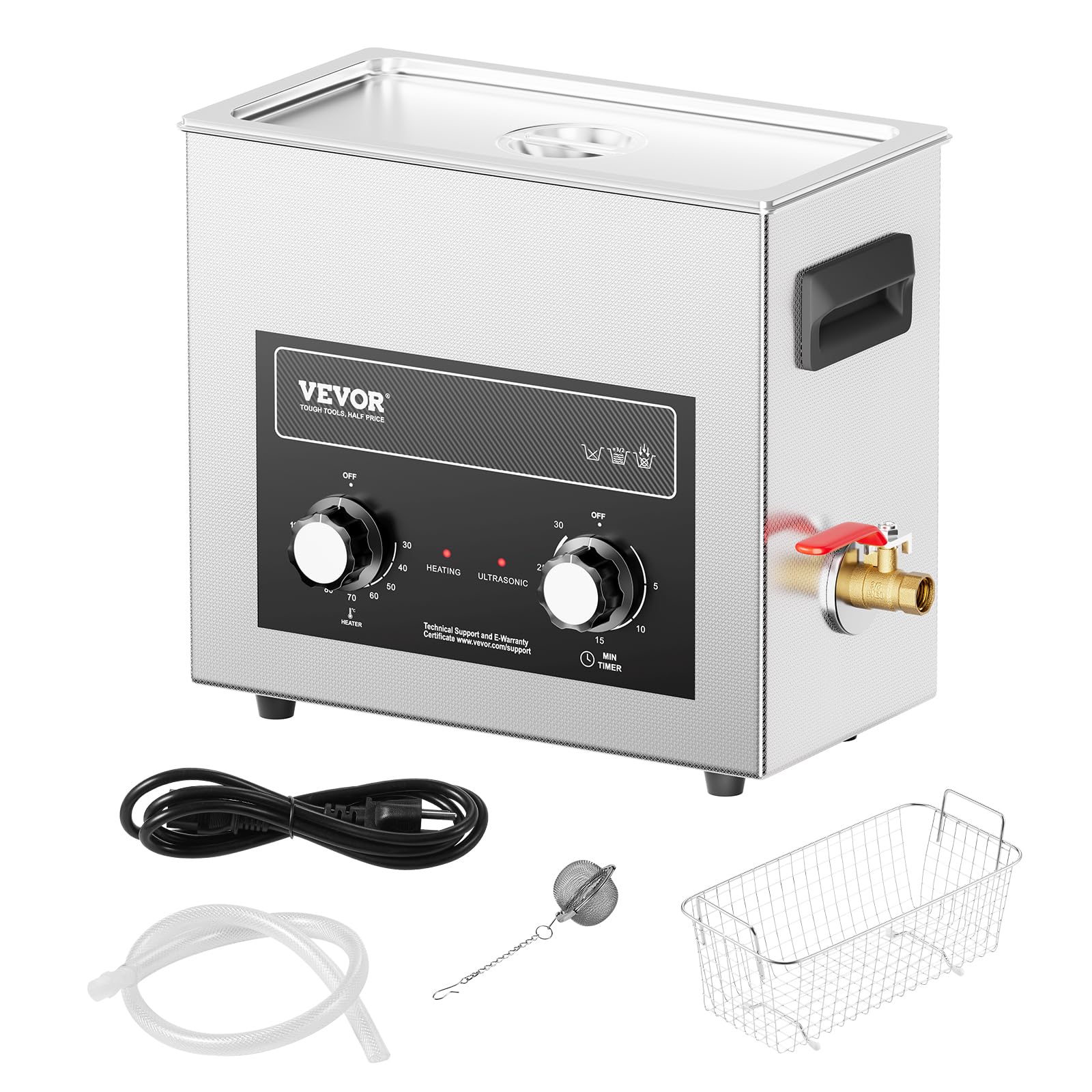 VEVOR 6L Ultrasonic Cleaner with Heater & Timer - 180W Professional Digital Cleaning Machine with Basket for Jewelry, Watches, Glasses, Coins, Tools - Perfect for Home, Lab, and Workshop Use