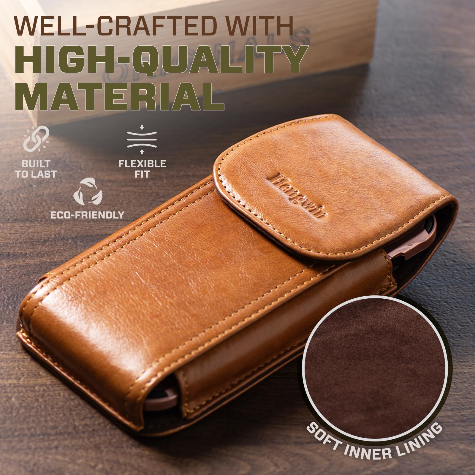 Premium Genuine Leather Phone Holster with Belt Clip - Compatible with iPhone 16 Plus/15 Pro Max/14 Pro Max/13 Pro Max & Samsung Galaxy A15/S24 Ultra/S23+ - Durable Brown Leather Phone Case for Men - Ideal for Construction Work, Office Professionals, Outdoor Adventures & Everyday Carry