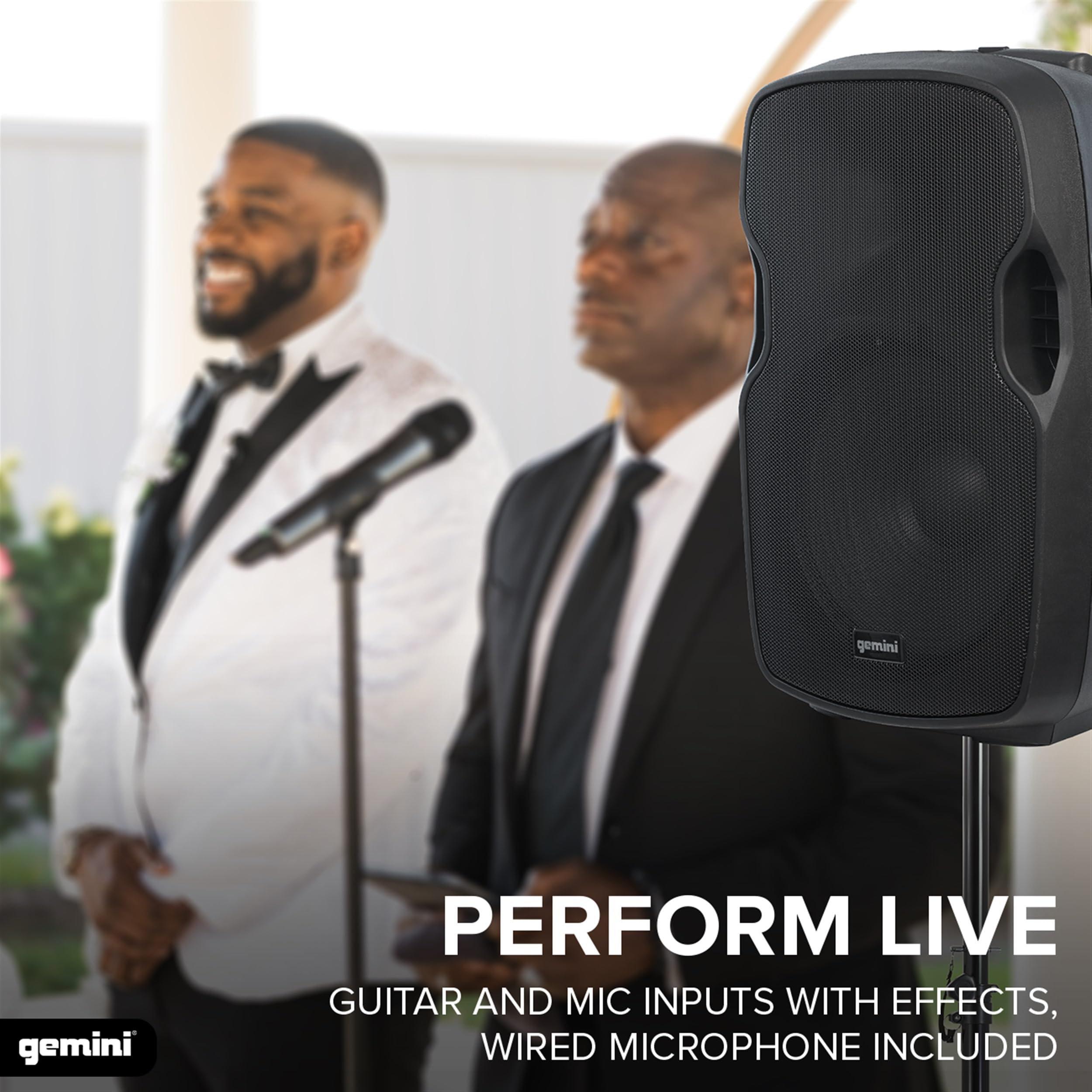 Gemini 15” 2000W Wireless Bluetooth Speaker with Echo, Mic/Guitar Inputs, USB/SD/FM – Portable Battery-Powered PA System for DJs, Outdoor Events, Parties & Home Use