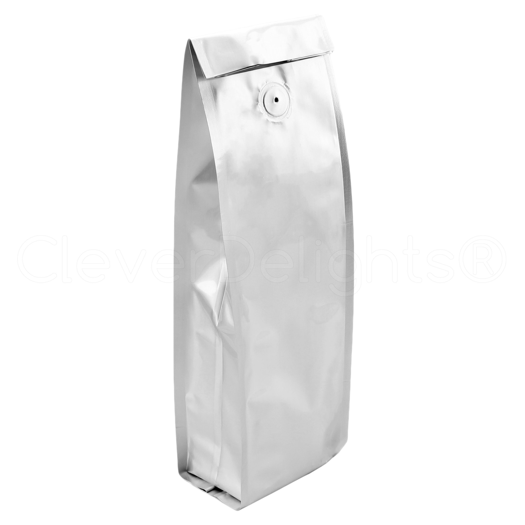 500 Pack - CleverDelights Premium Silver Coffee Bags with One-Way Degassing Valve & Side Gusset - 1 Pound (16oz) Stand-Up Bags for Fresh Roasted Coffee Beans Storage - Perfect for Home Brewing, Coffee Shops & Wholesale Packaging