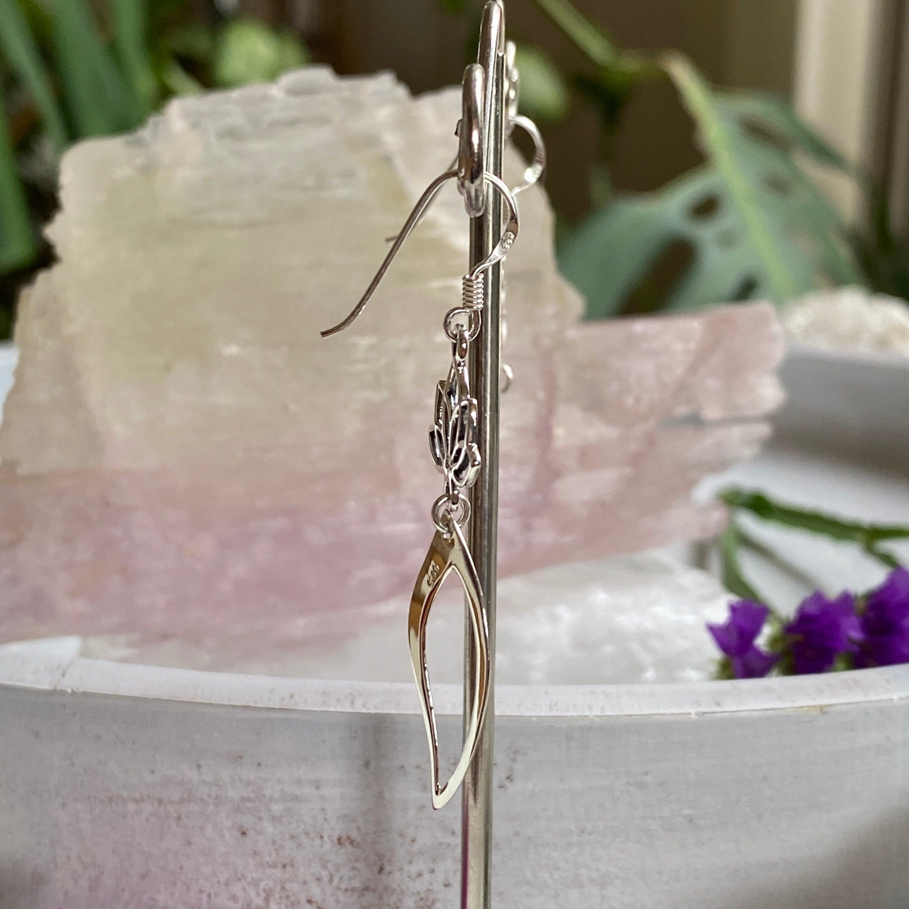 Sterling Silver Lotus Flower with Leaf Earrings for Women - Elegant Handmade Jewelry Gift for Birthday, Anniversary & Special Occasions