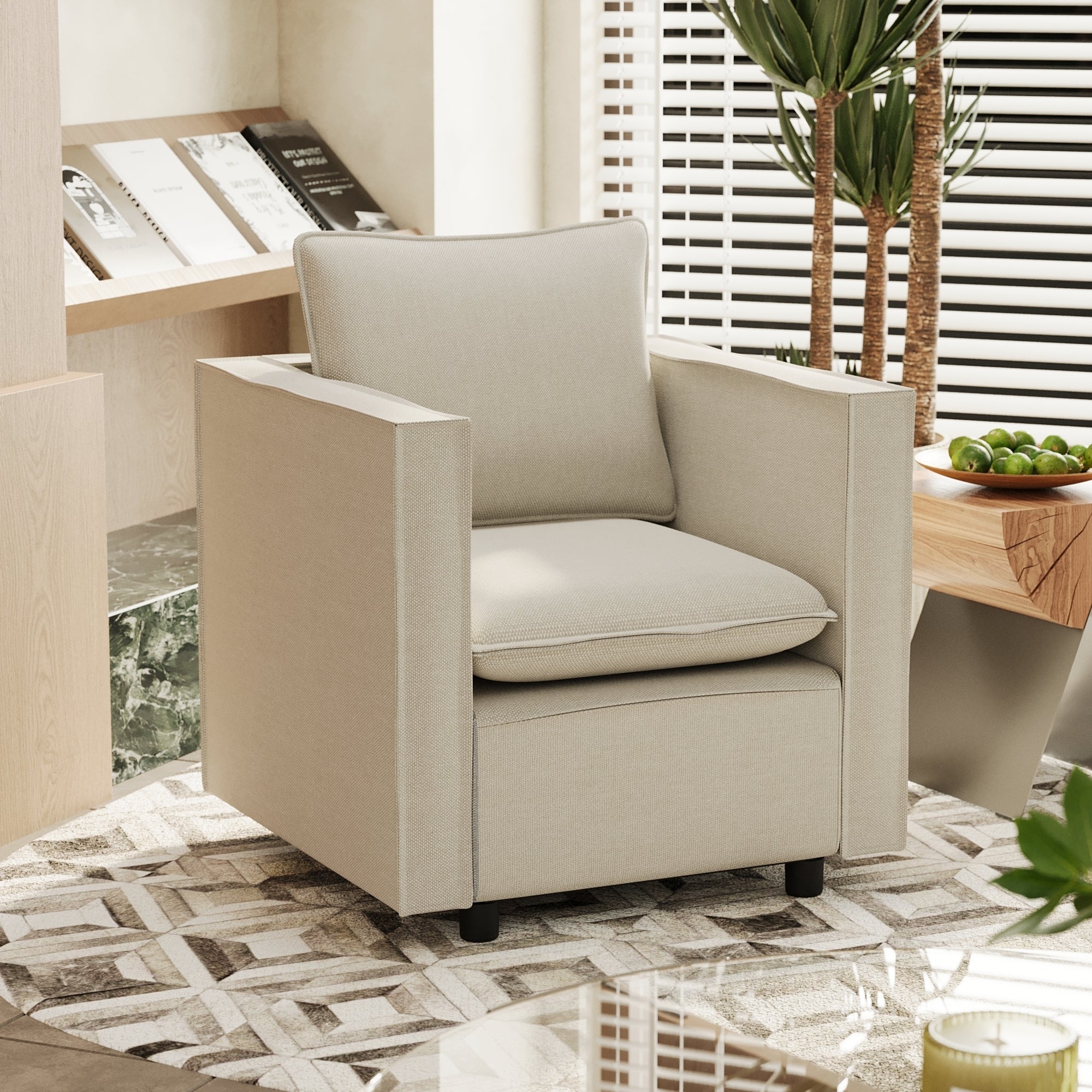 Beige Decorative Single Sofa Chair - Soft, Breathable Seat Cushion & Comfortable Armchair - Modern Accent Chair for Bedroom, Living Room Corner, Reading Nook & Cozy Spaces