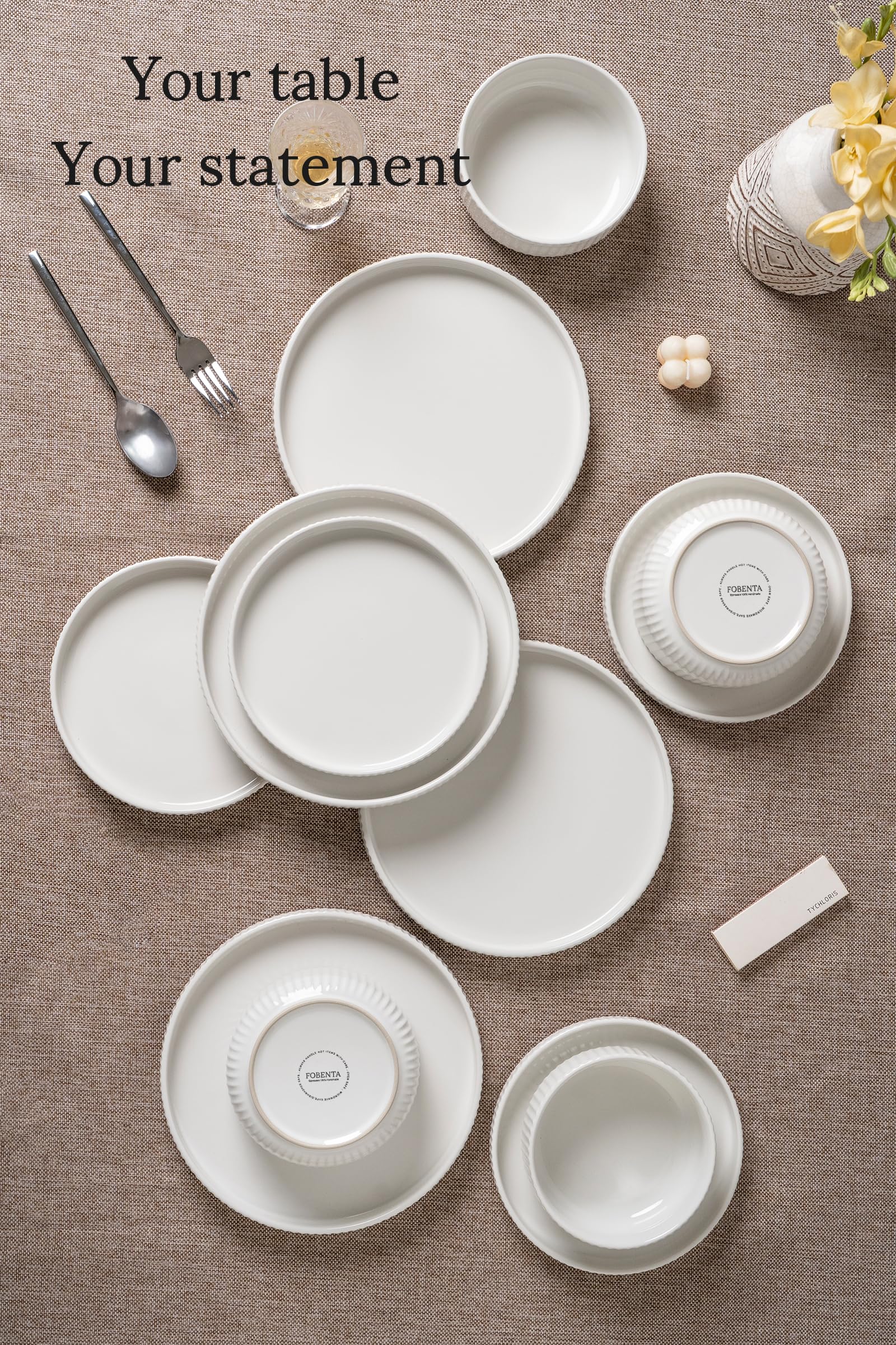 12-Piece White Dinnerware Set for 4, Modern High-Gloss Stoneware Plates & Bowls - Scratch Resistant, Microwave Safe - Perfect for Everyday Use & Dinner Parties