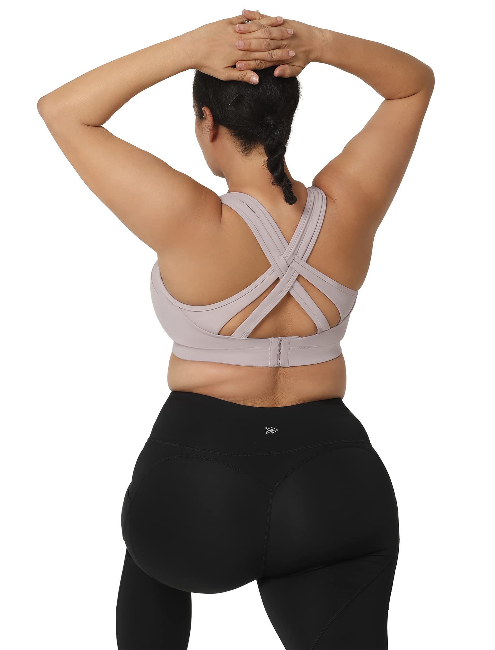Yvette Women's High Impact Sports Bra - Criss Cross Back Support for Running, Workout & Fitness - Plus Size Activewear for Yoga, Gym & High-Intensity Training