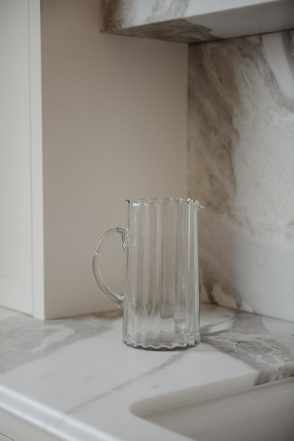 Eco-Friendly Recycled Glass Ripple Pitcher - 64oz Water Carafe with Elegant Wave Design | Perfect for Iced Tea, Lemonade & Summer Beverages Serving