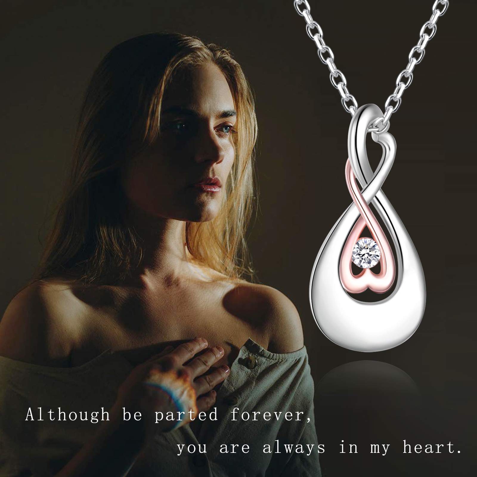 Infinity Love Memorial Urn Necklace - 925 Sterling Silver CZ Teardrop Heart Cremation Jewelry for Ashes - Keepsake Pendant for Women - Perfect for Remembrance, Funeral Services & Sympathy Gifts